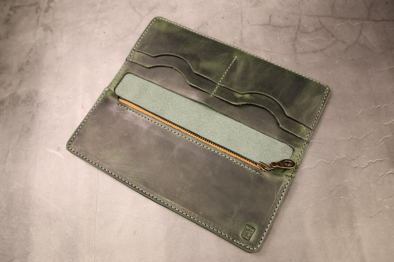 Leather Women's Long Wallet - Evergreen