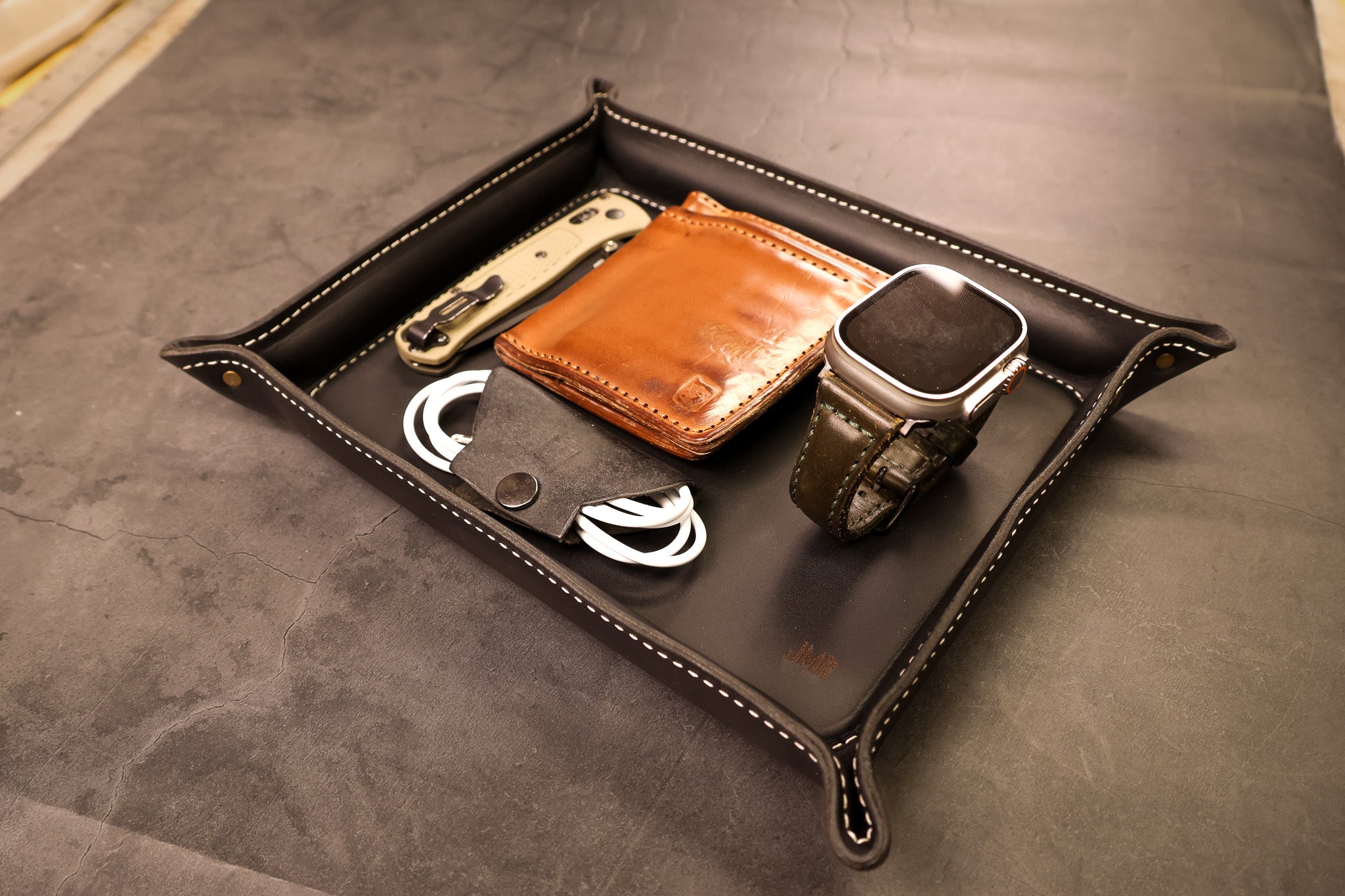 Luxury Leather Valet Tray - Black Balmoral