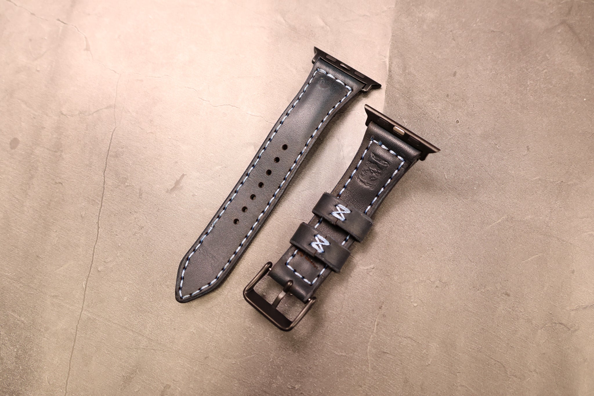 Classic Leather Apple Watch Band - Navy Blue Balmoral