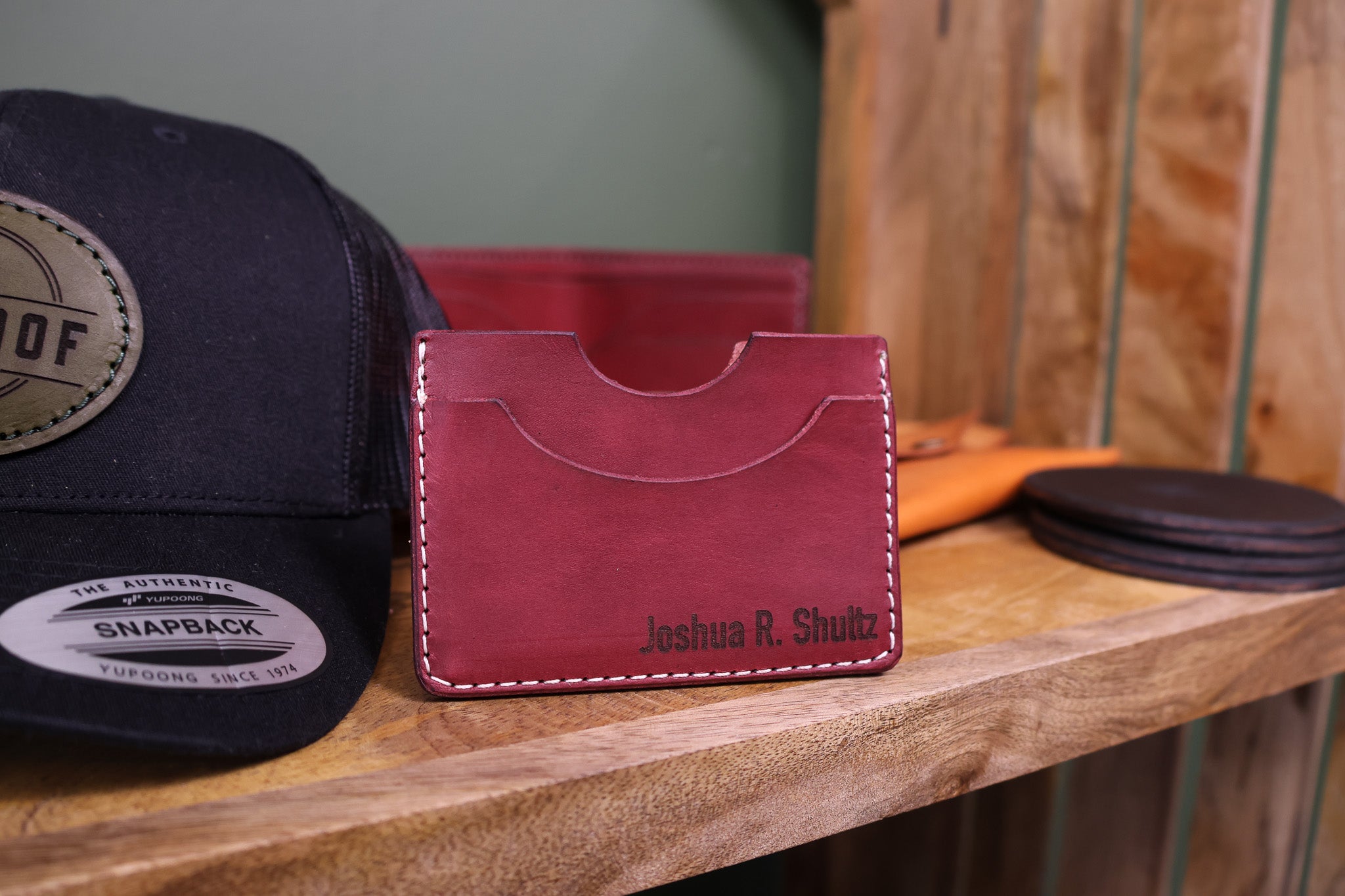 Leather Slim Minimalist Card Holder - Bordeaux Minerva