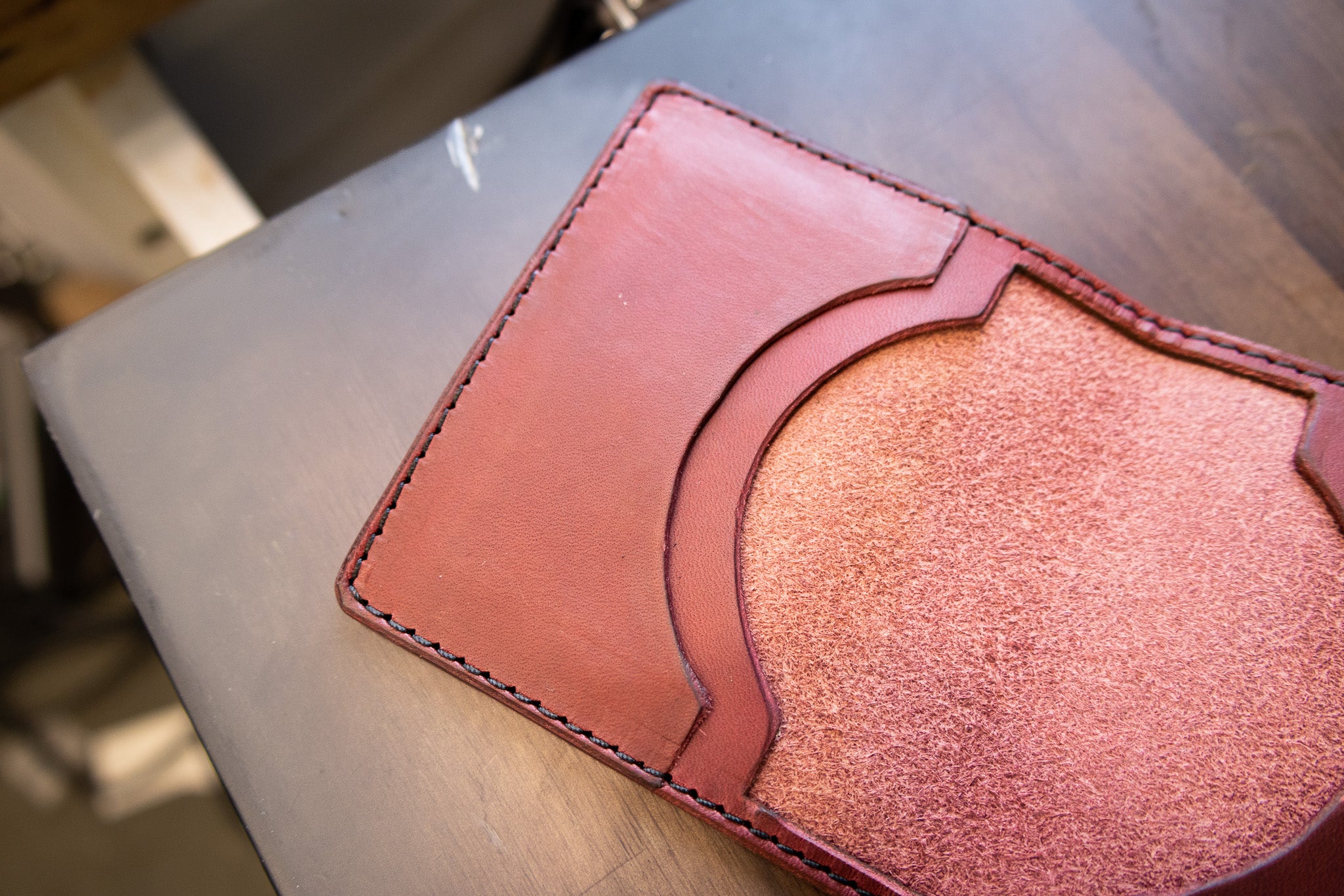 Leather Slim Minimalist Wallet - Bordeaux Minerva