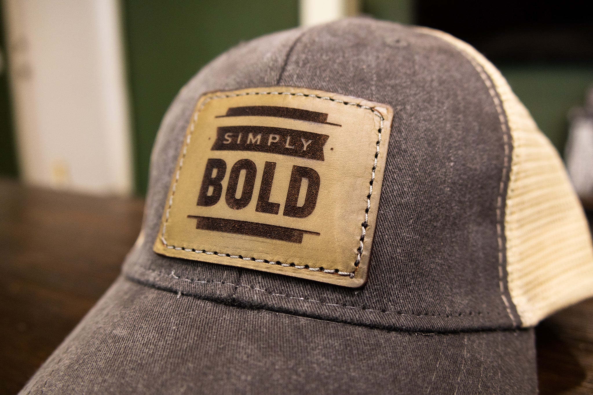 Custom Leather Patch Hat - Distressed Black/Tan