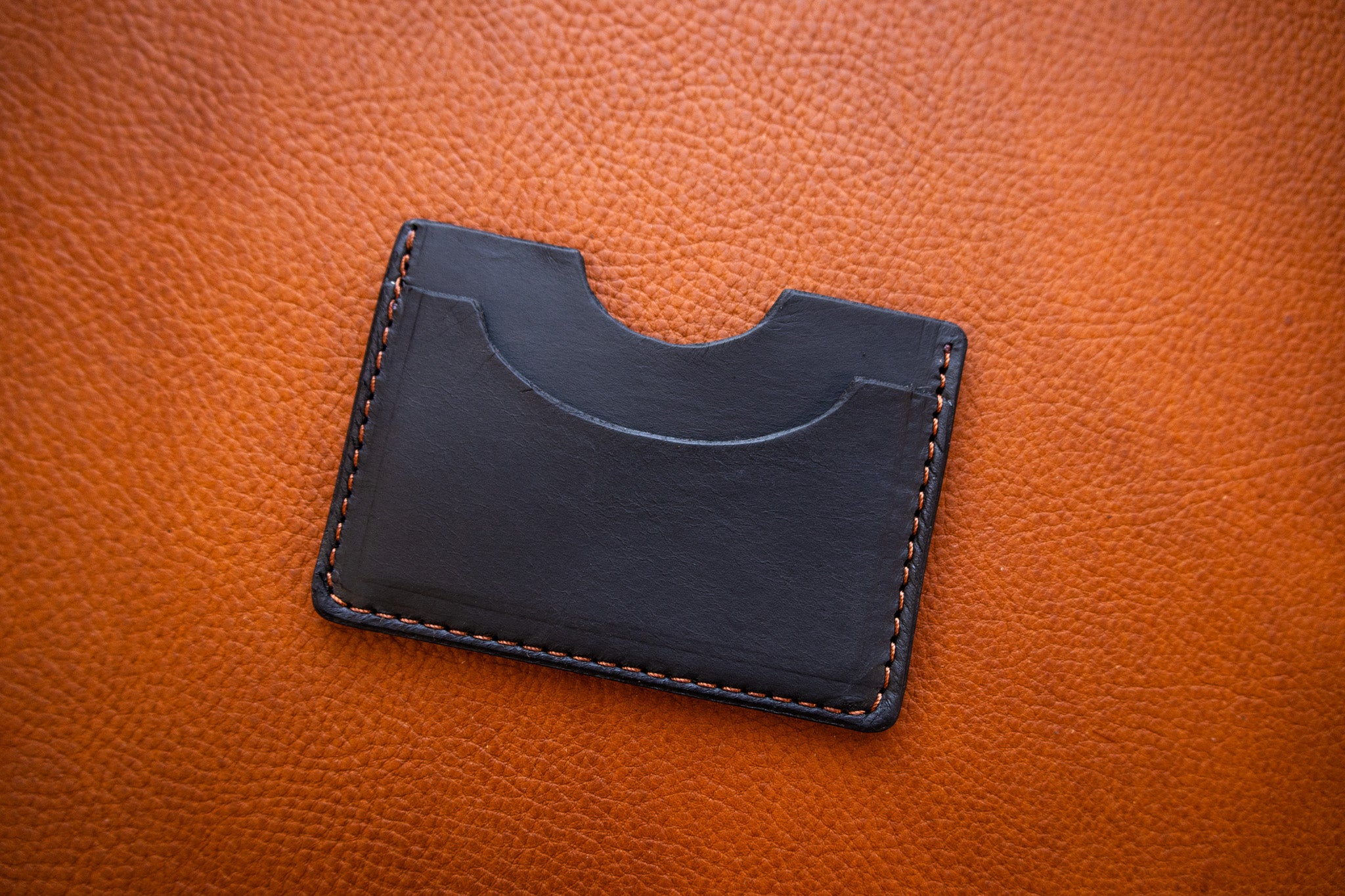 Leather Slim Minimalist Card Holder - Black Balmoral