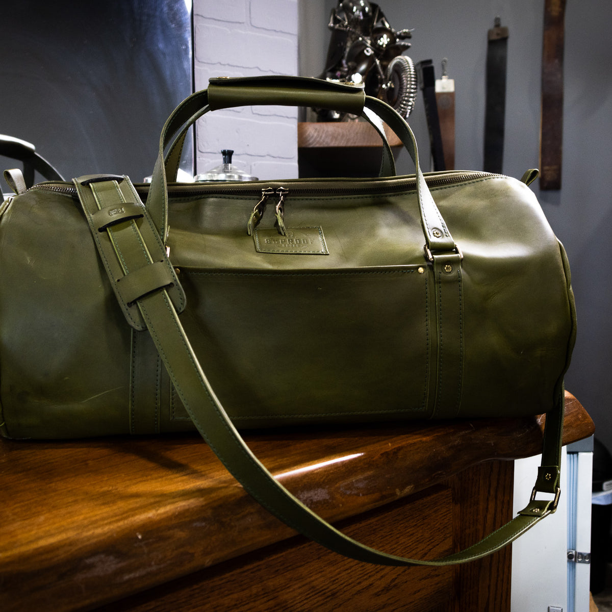 Leather Carry-On Duffle Bag - Olive Green Minerva