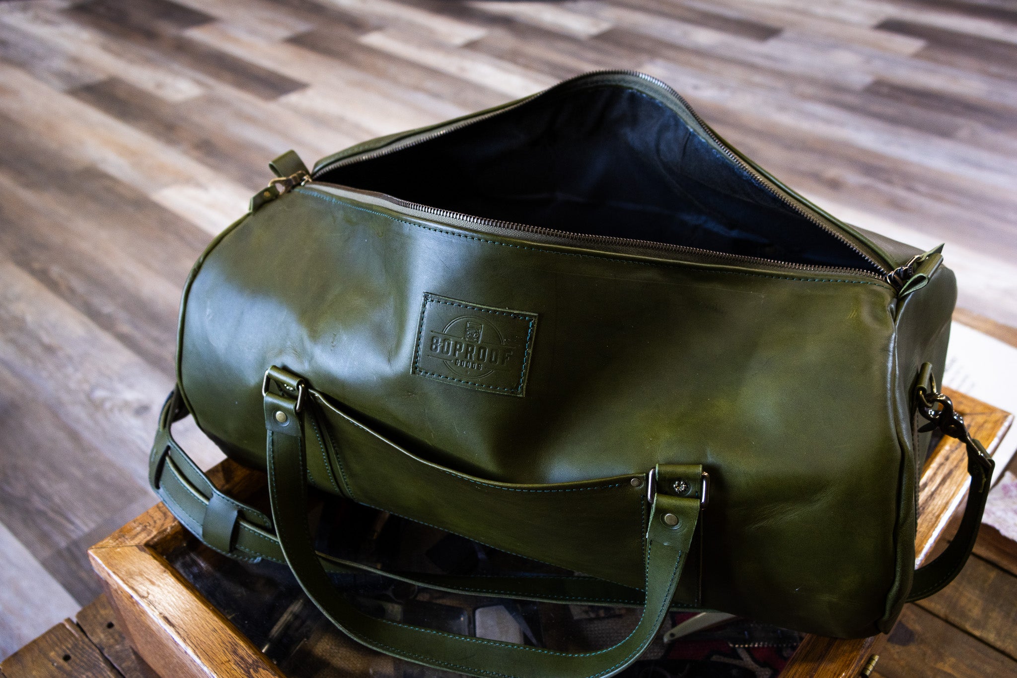 Leather Carry-On Duffle Bag - Olive Green Minerva