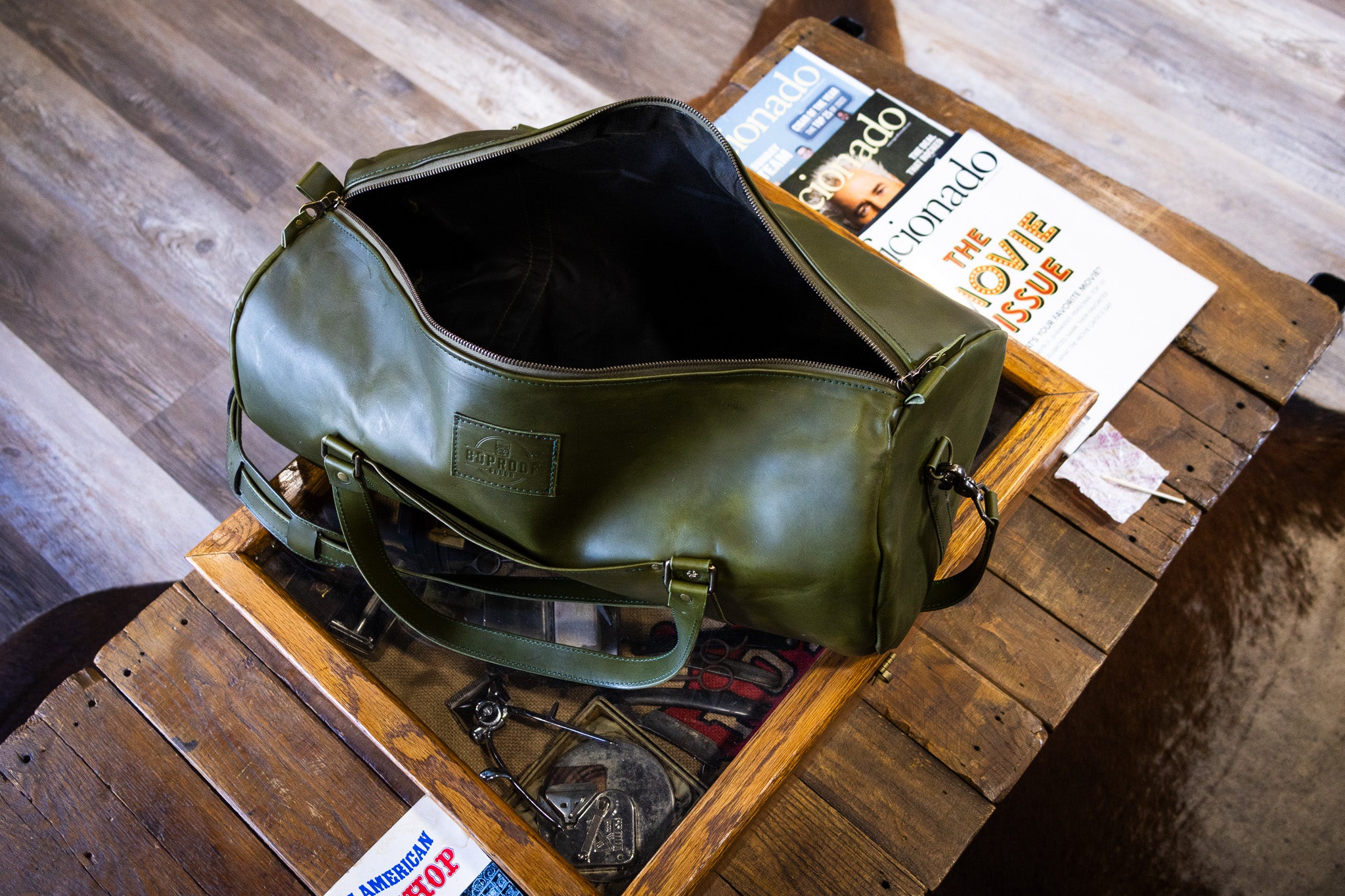 Leather Carry-On Duffle Bag - Olive Green Minerva