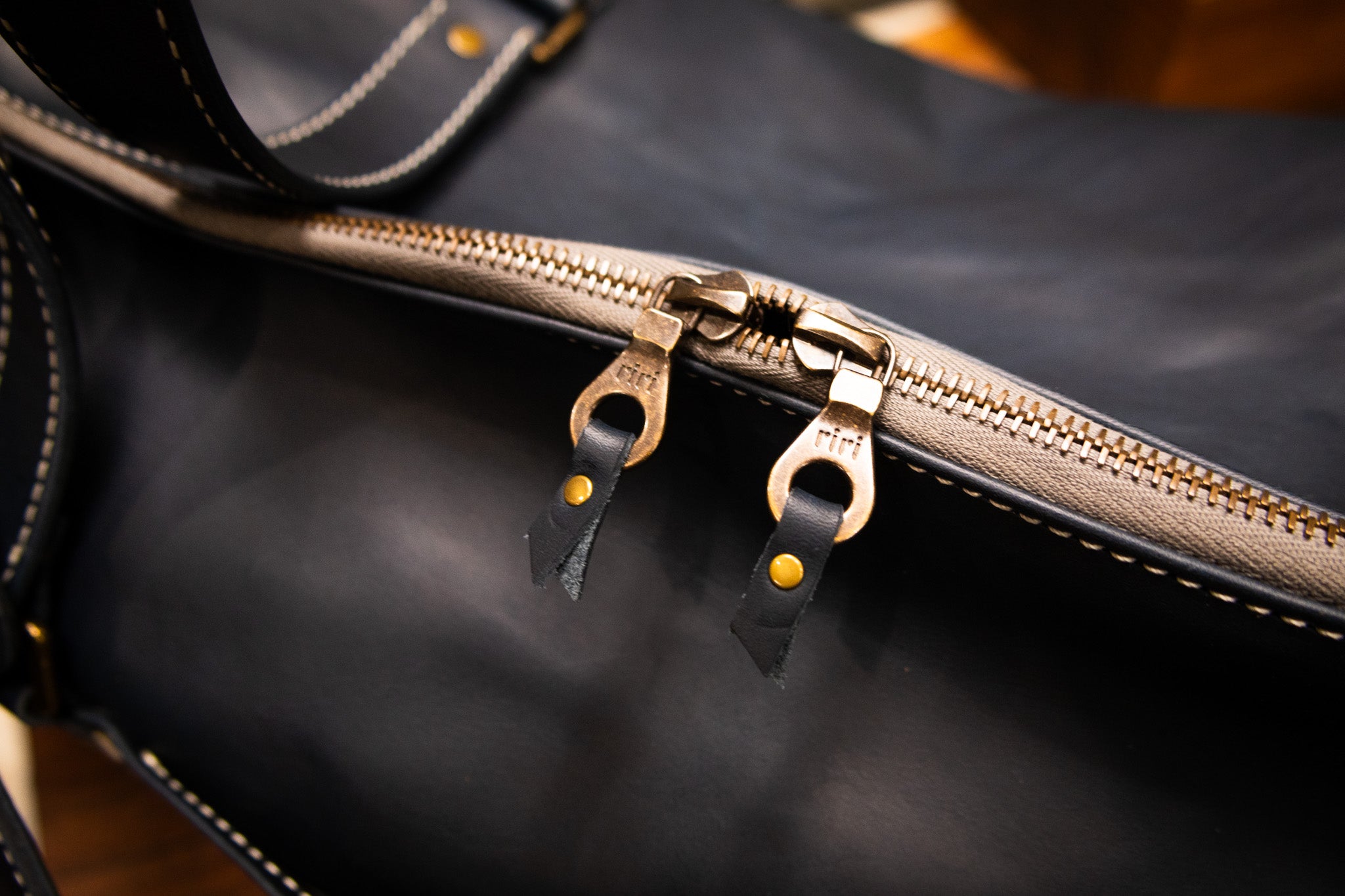 Leather Gym Bag / Mini Duffle - Navy Blue Balmoral