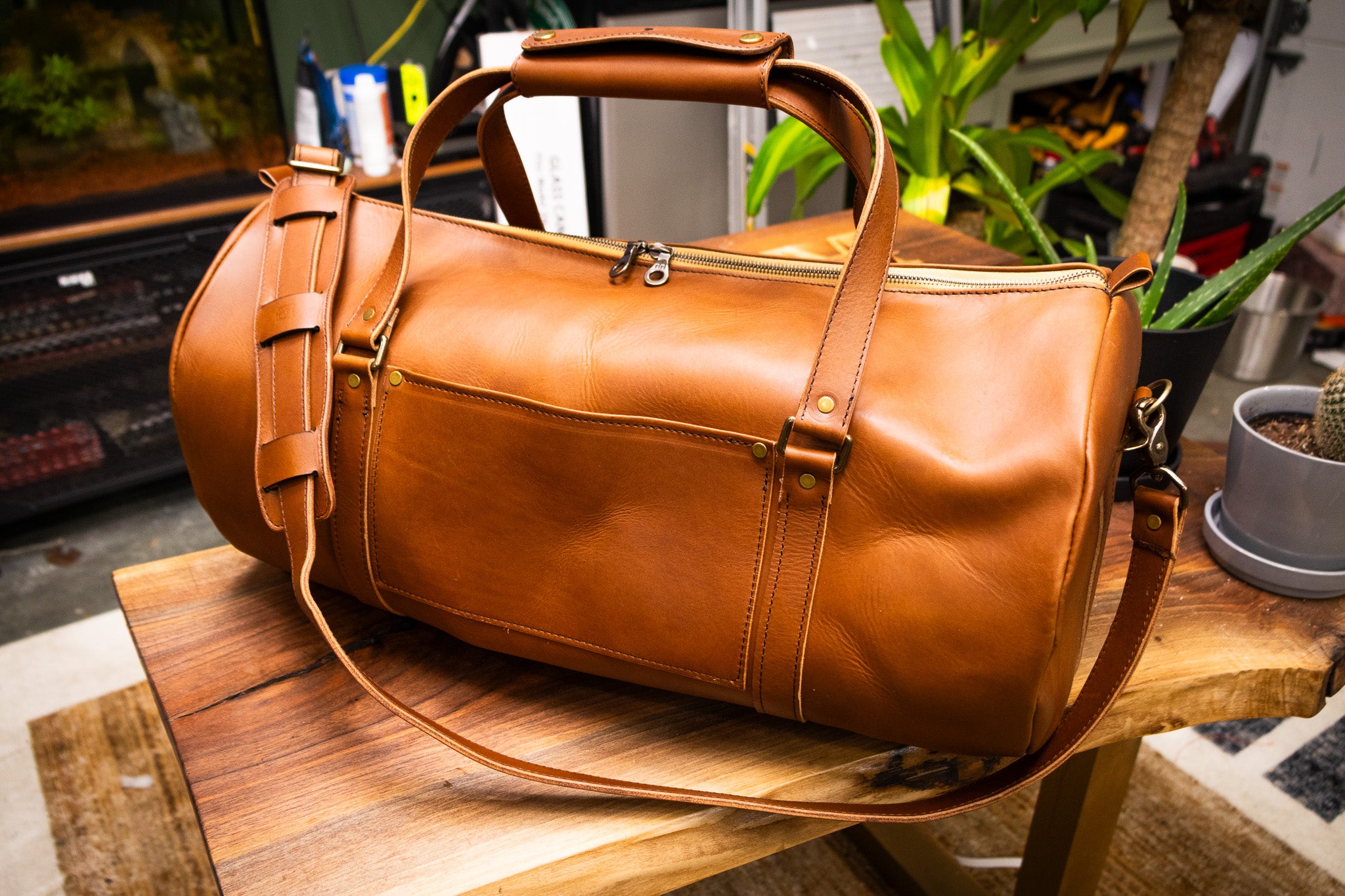Leather Carry-On Duffle Bag - Walnut Minerva