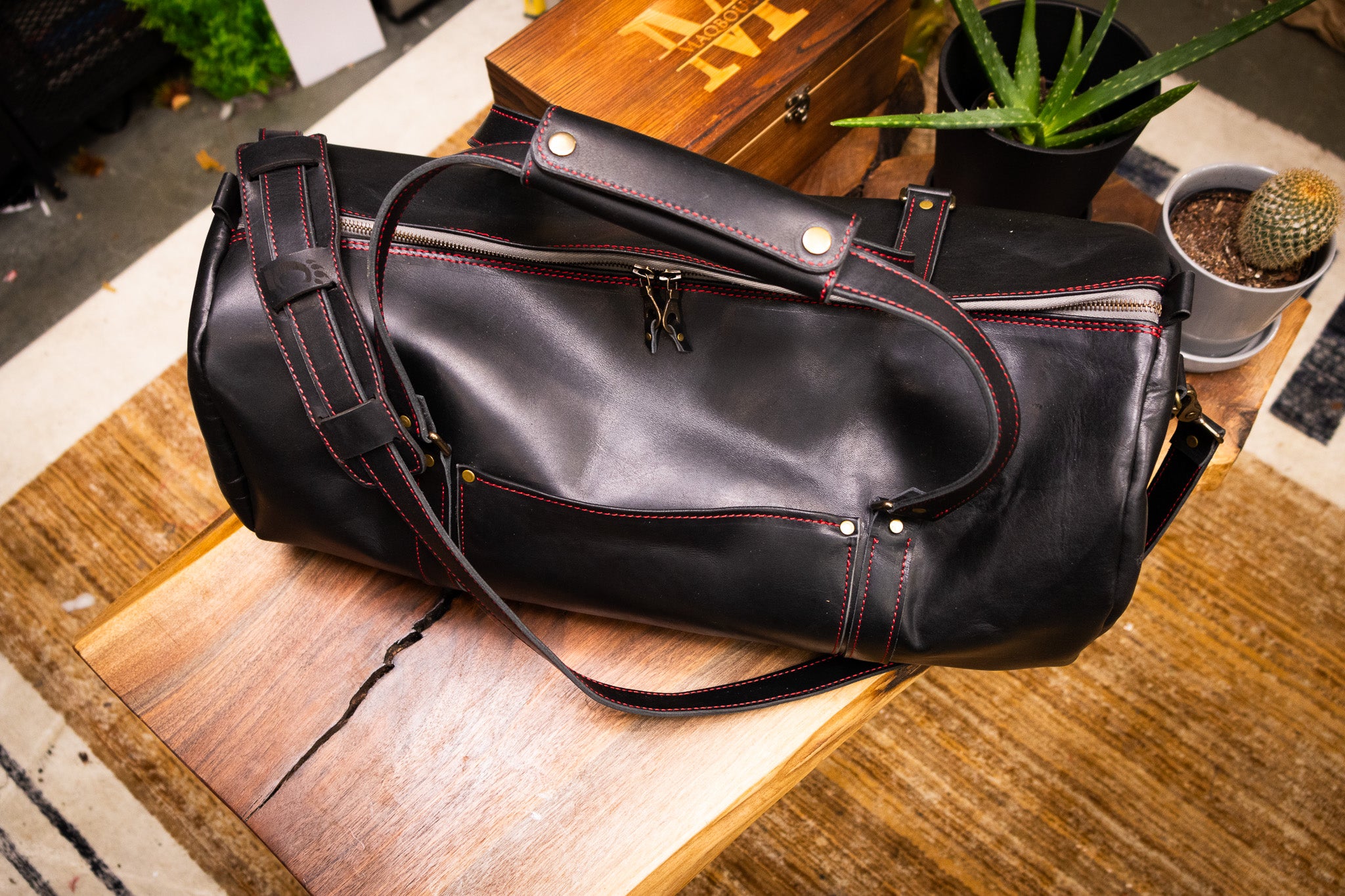 Leather Carry-On Duffle Bag - Black Balmoral