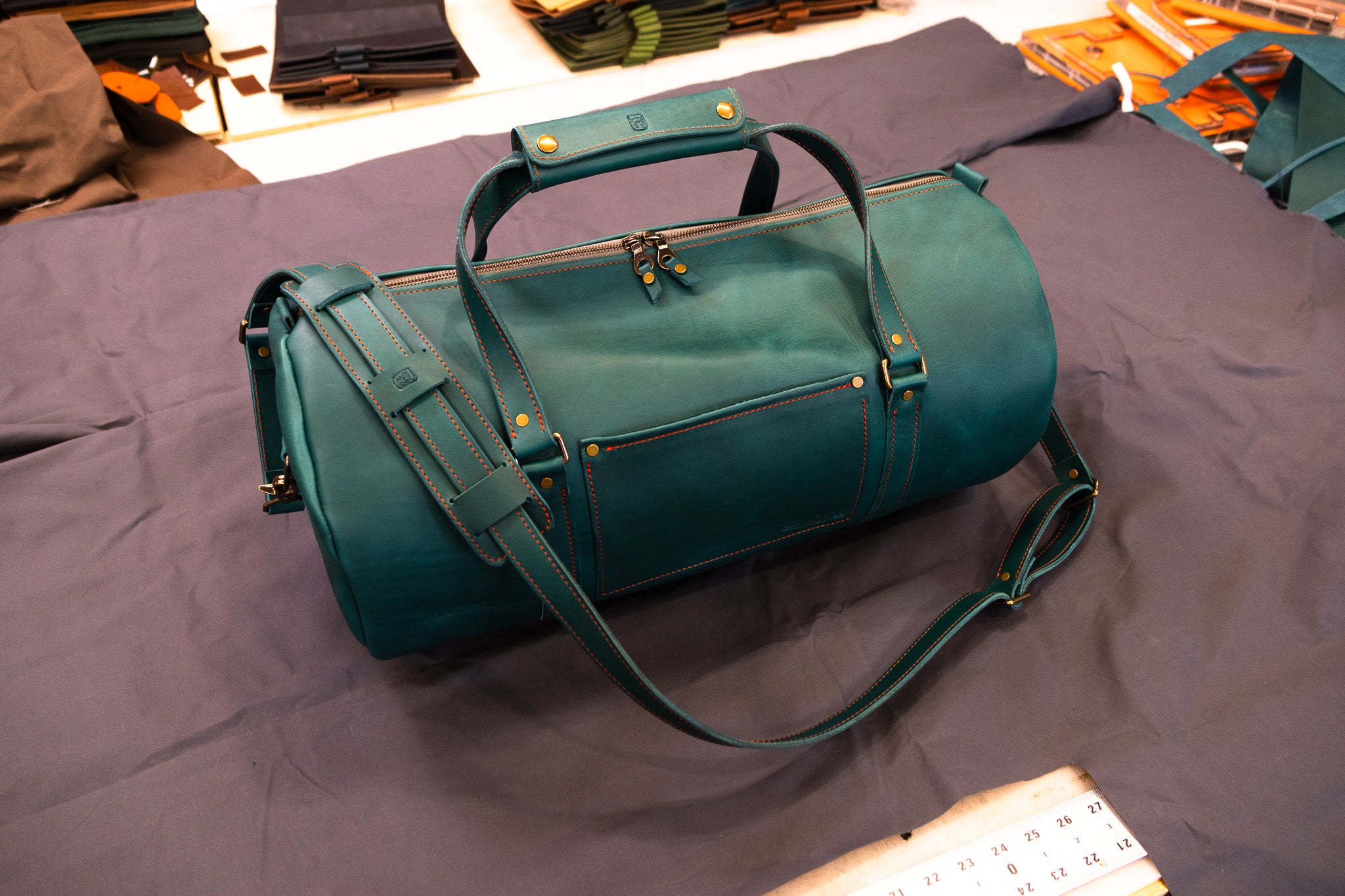 Leather Carry-On Duffle Bag - Turquoise Minerva