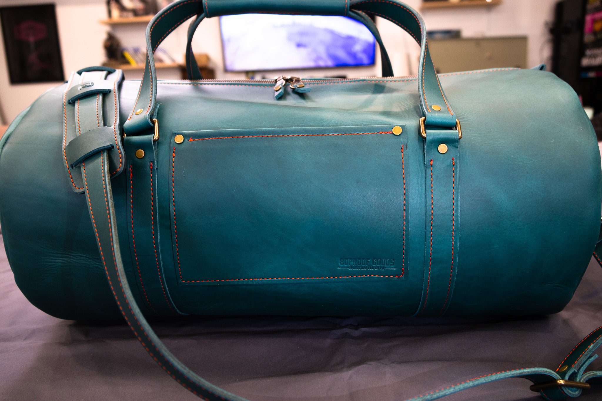 Leather Carry-On Duffle Bag - Turquoise Minerva