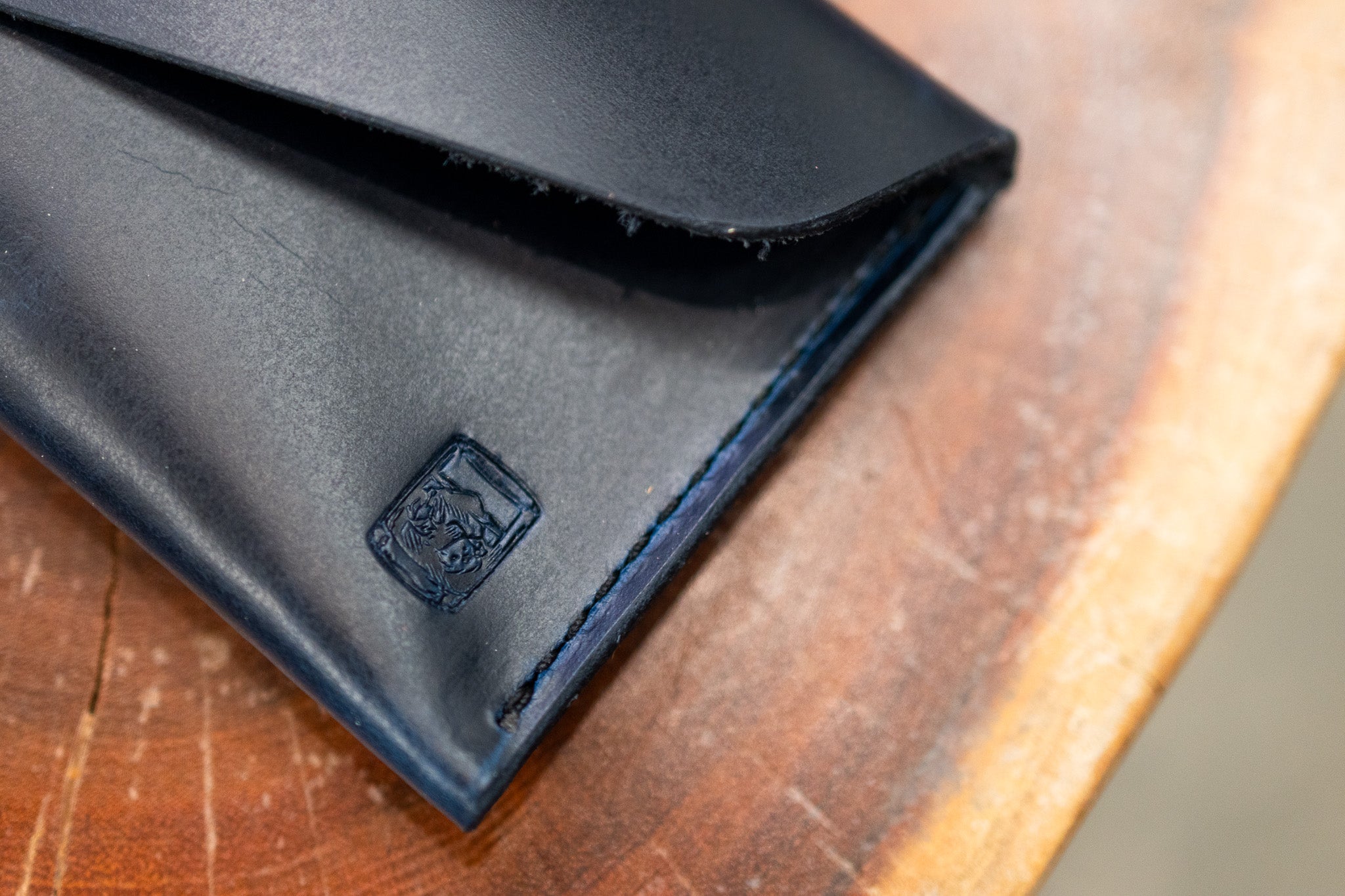 Leather Money Envelope - Navy Blue Balmoral