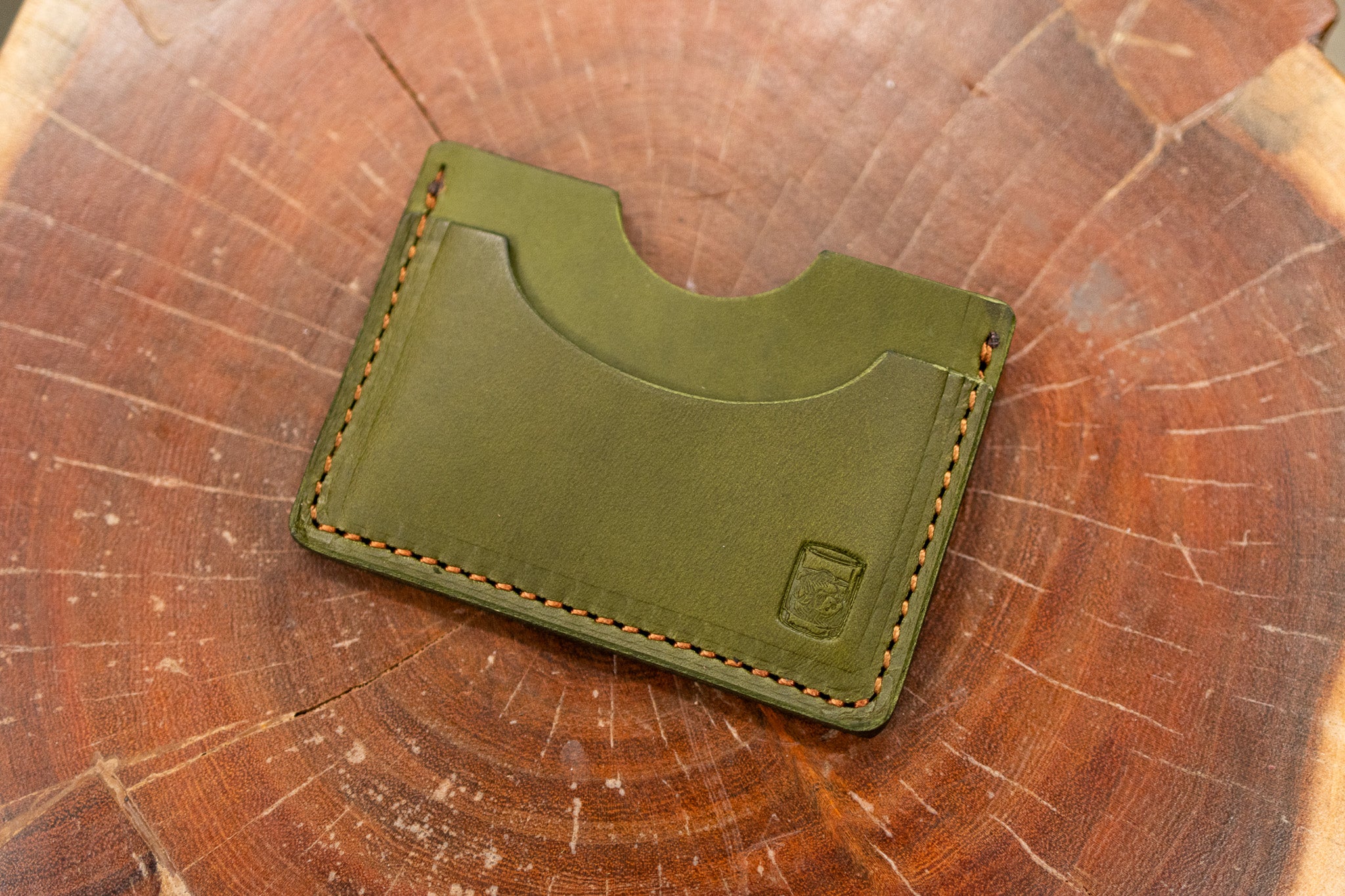 Leather Slim Minimalist Card Holder - Olive Green Minerva