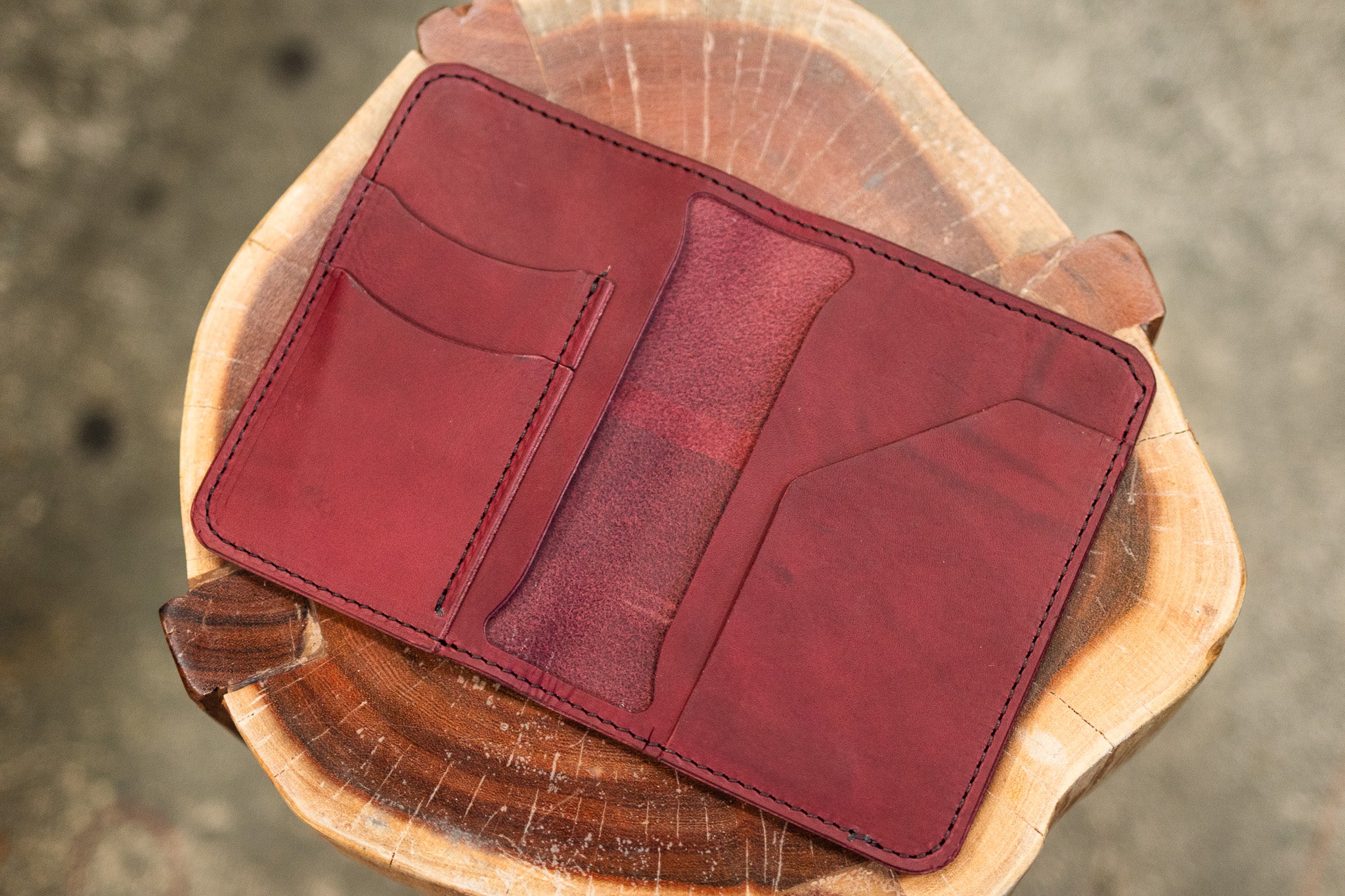 Leather Passport Wallet - Bordeaux Minerva