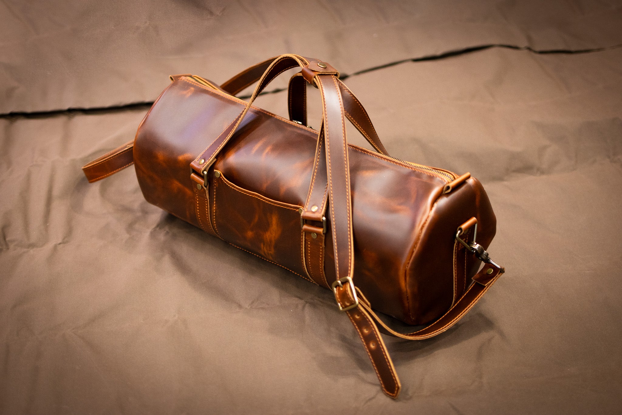 Leather Gym Bag / Mini Duffle - Cognac Balmoral