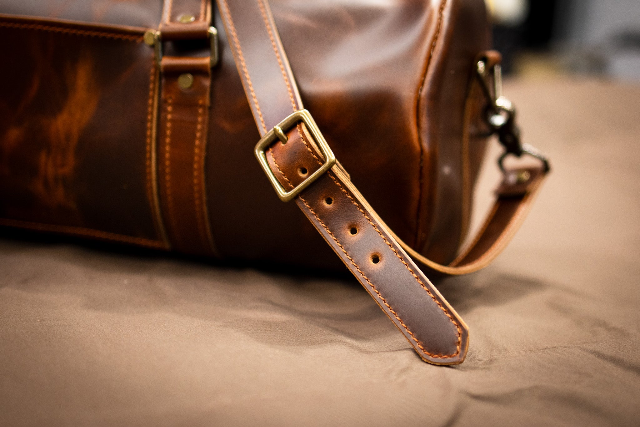 Leather Gym Bag / Mini Duffle - Cognac Balmoral