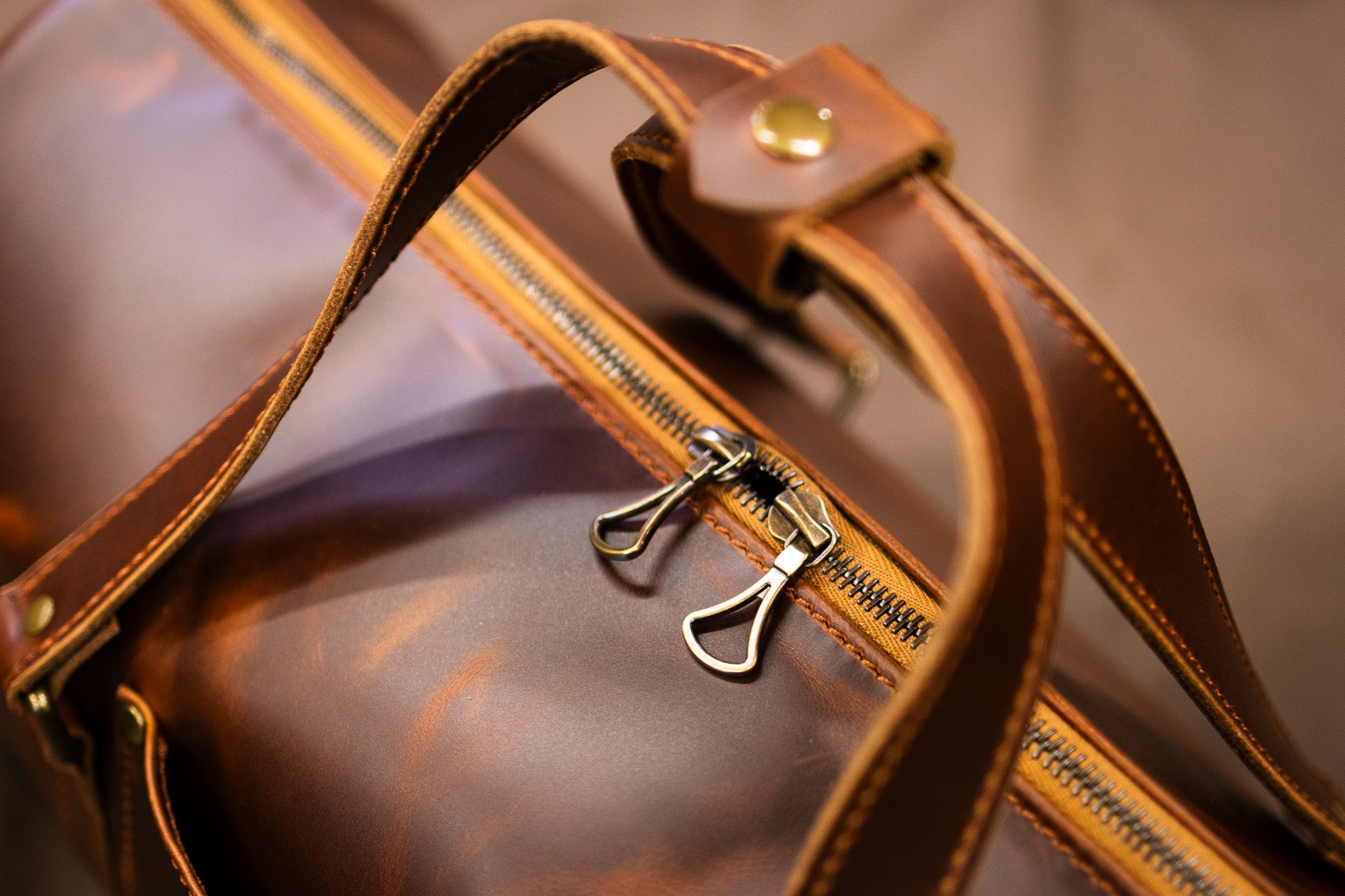 Leather Gym Bag / Mini Duffle - Cognac Balmoral