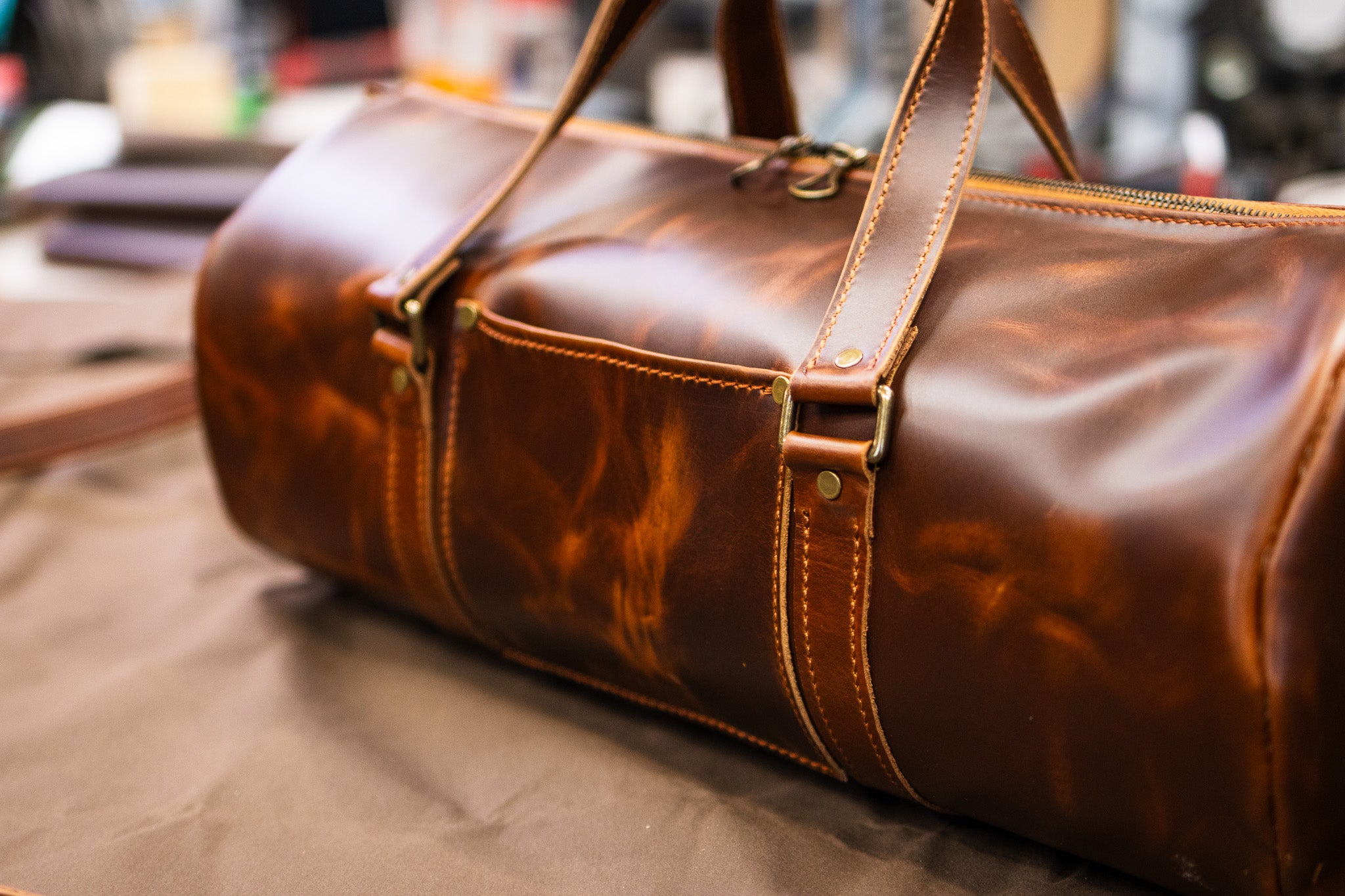 Leather Gym Bag / Mini Duffle - Cognac Balmoral
