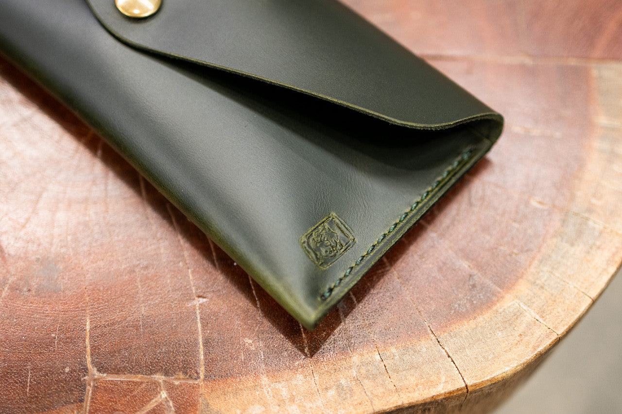 Leather Money Envelope - Evergreen