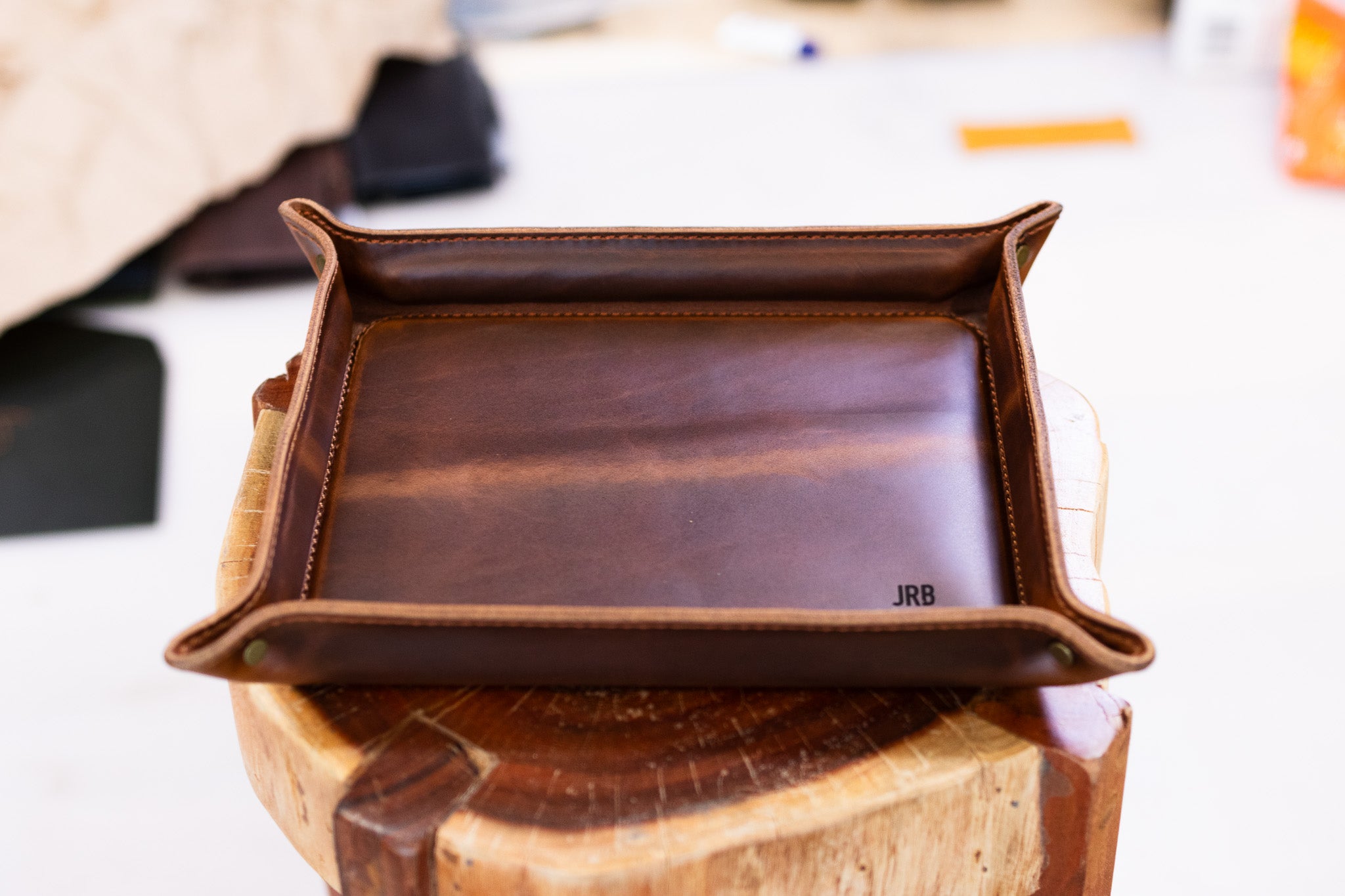 Luxury Leather Valet Tray - Cognac Balmoral