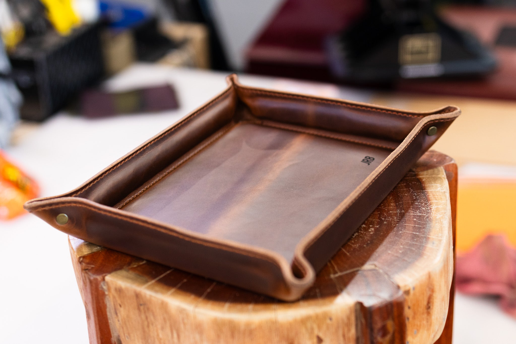 Luxury Leather Valet Tray - Cognac Balmoral