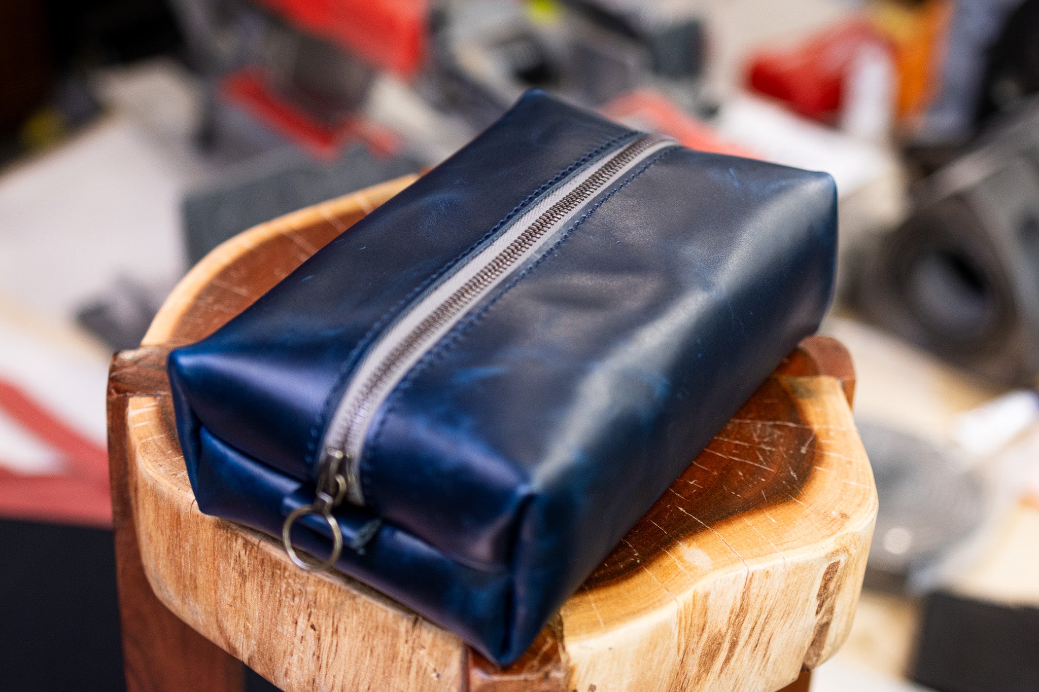 Leather Dopp Kit - Navy Blue Balmoral