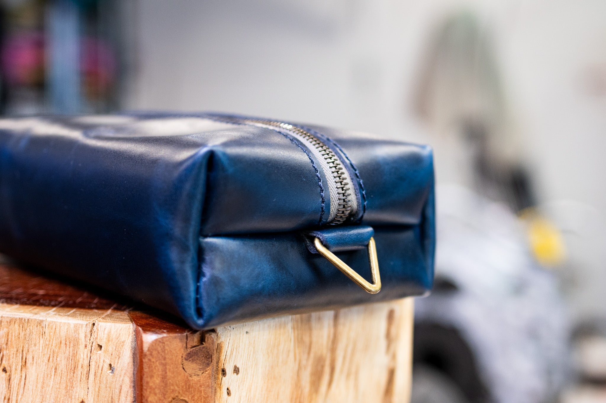 Leather Dopp Kit - Navy Blue Balmoral