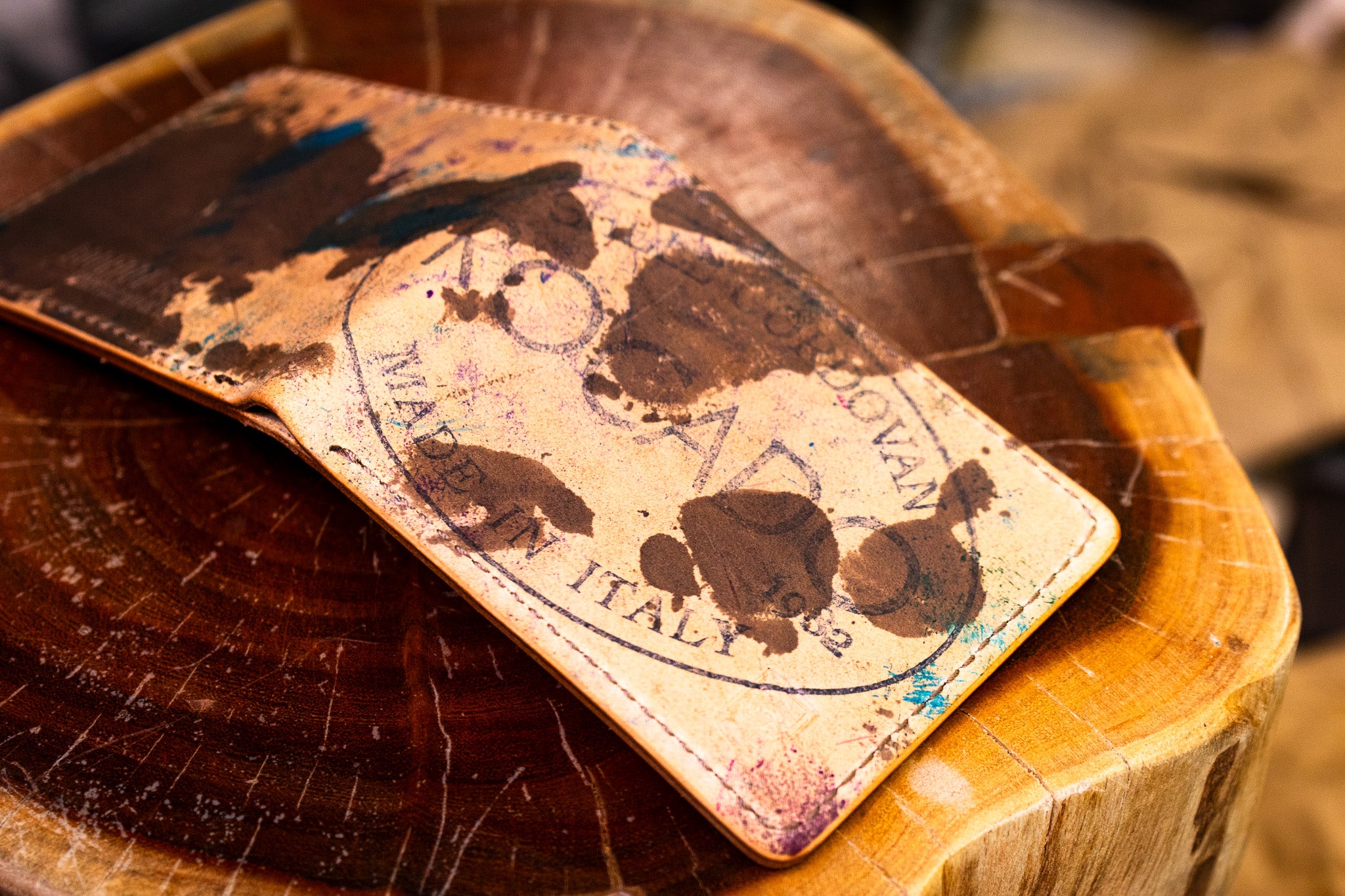 Leather 5 Pocket Wallet - Marbled Walnut Shell Cordovan " & Natural Minerva (LIMITED EDITION)