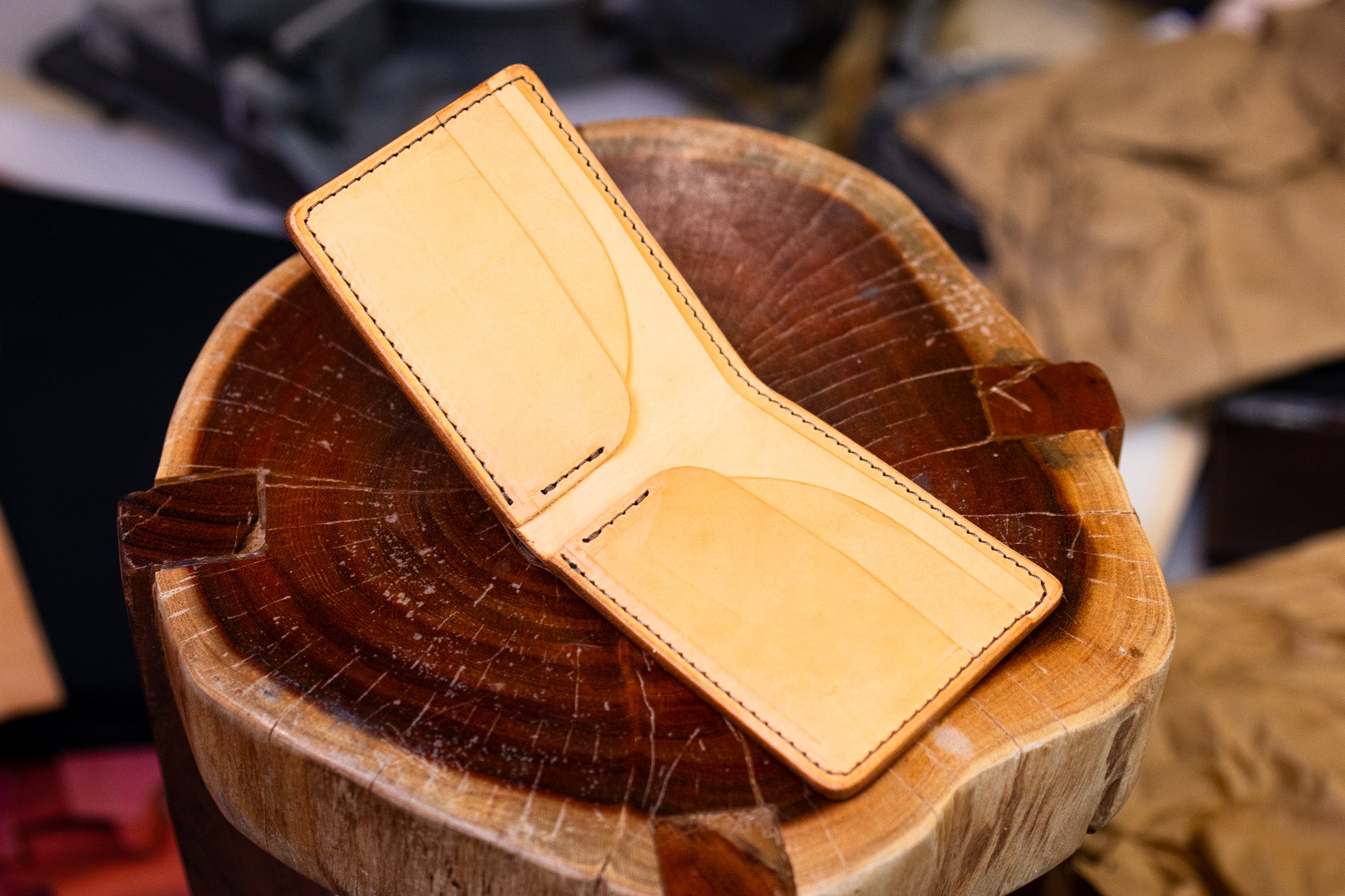 Leather 5 Pocket Wallet - Marbled Walnut Shell Cordovan " & Natural Minerva (LIMITED EDITION)