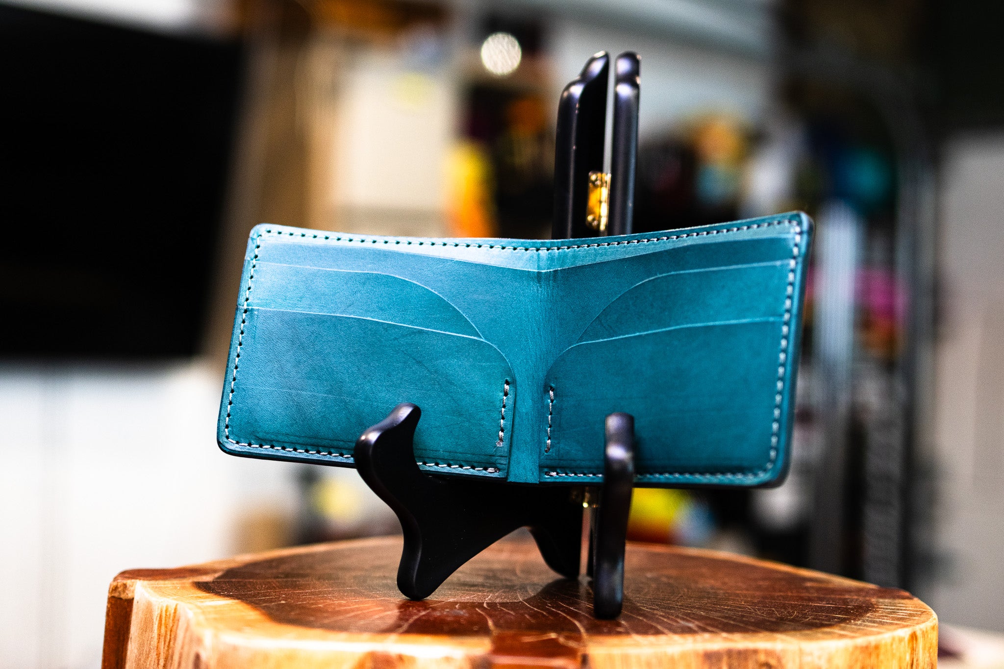 Leather 5 Pocket Wallet - Turquoise Minerva