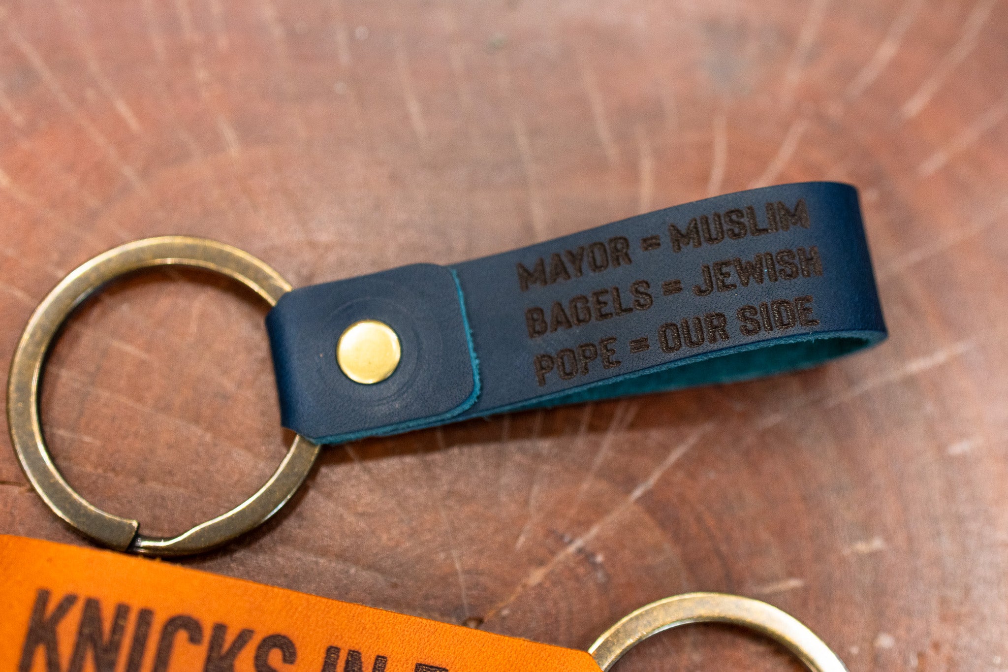 KNICKS IN 5 Leather Keychain - Navy Blue Minerva