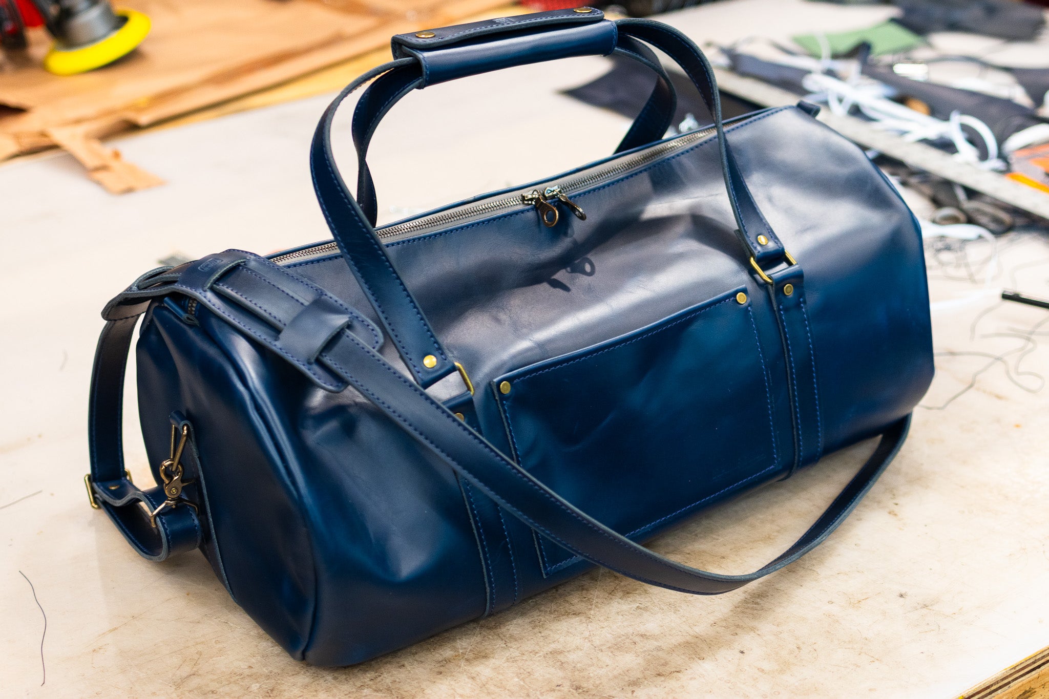 Leather Gym Bag / Mini Duffle - Navy Blue Balmoral
