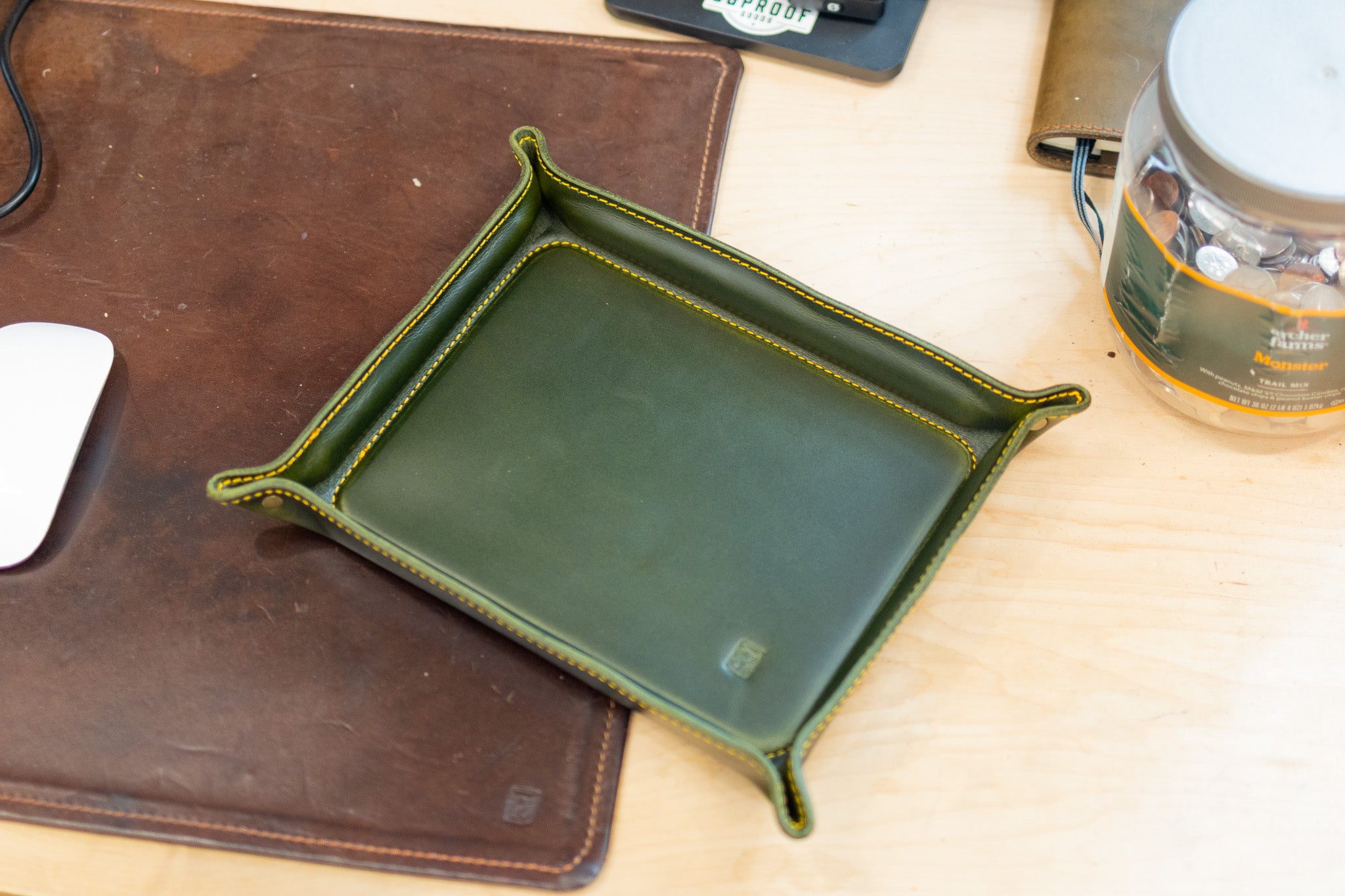 Luxury Leather Valet Tray - Evergreen