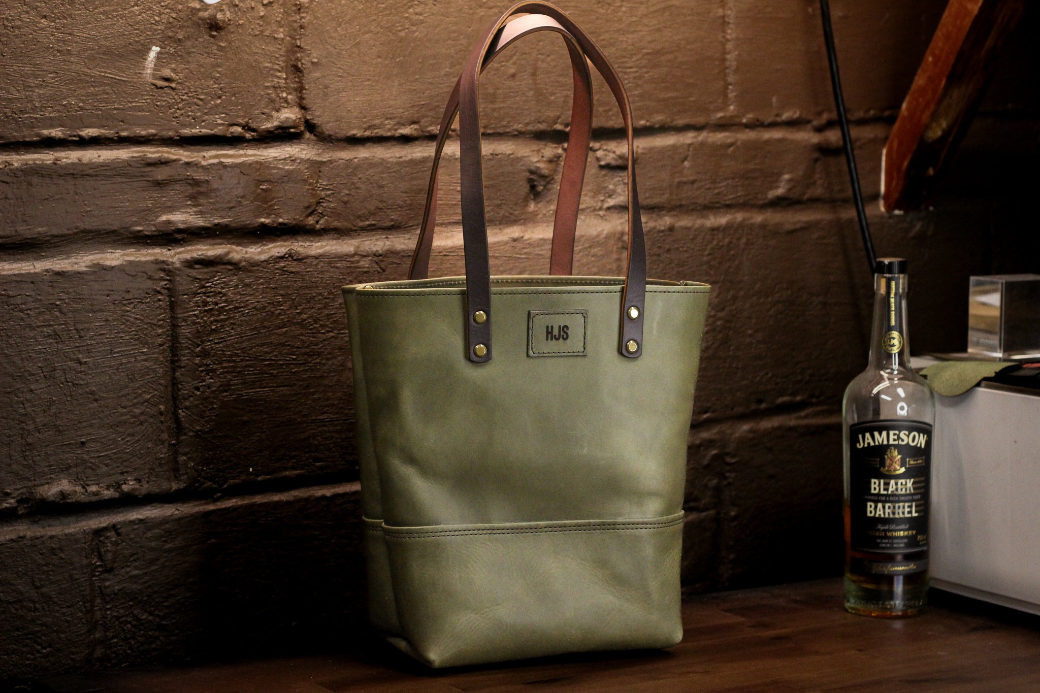 Double Panel Leather Tote Bag - Grey Minerva