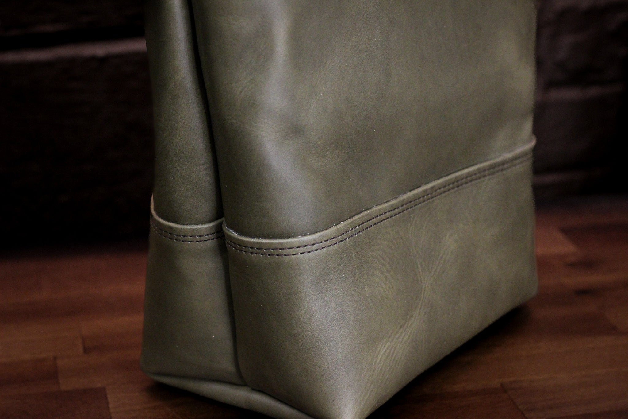Double Panel Leather Tote Bag - Grey Minerva