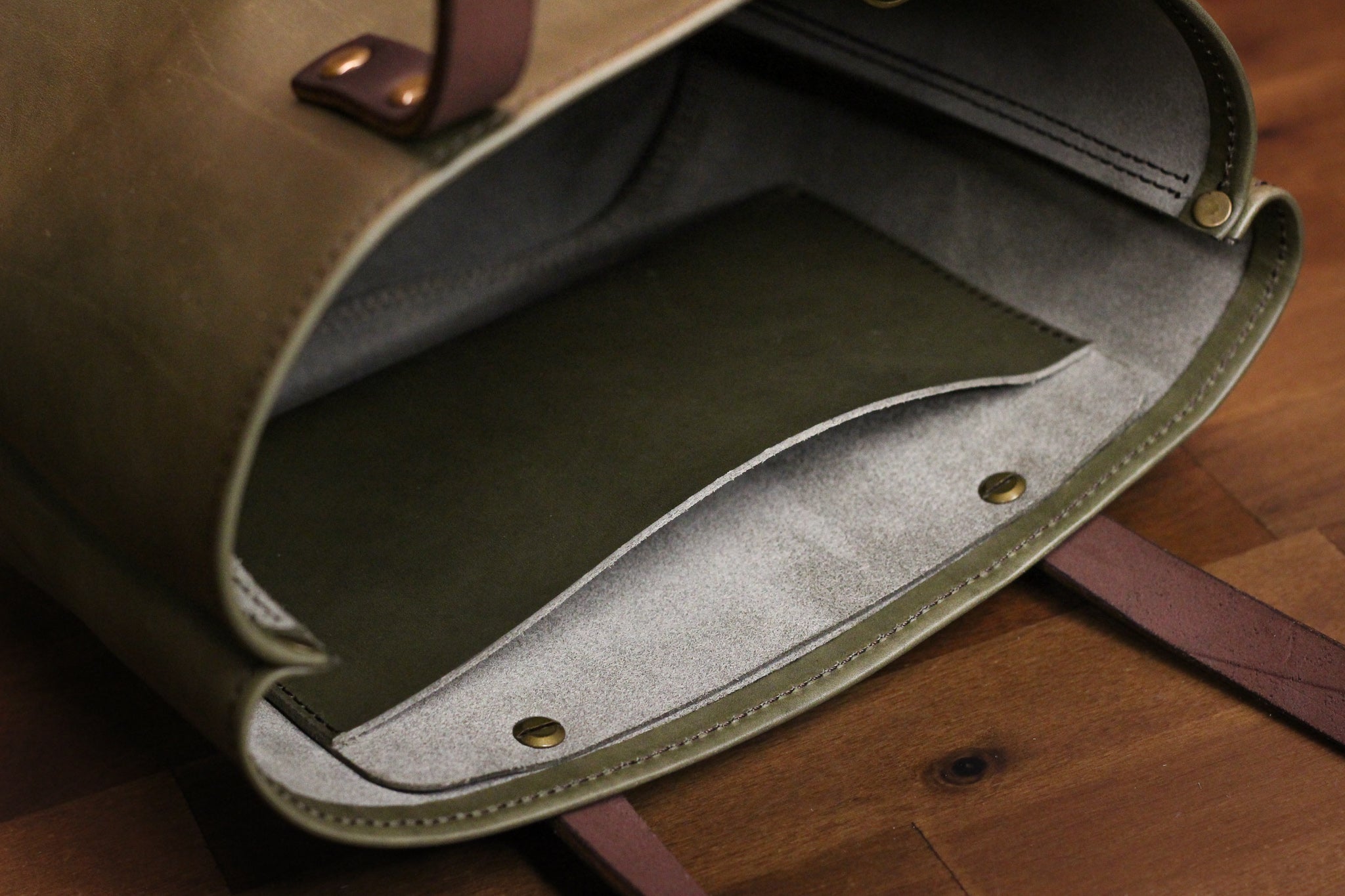 Double Panel Leather Tote Bag - Grey Minerva