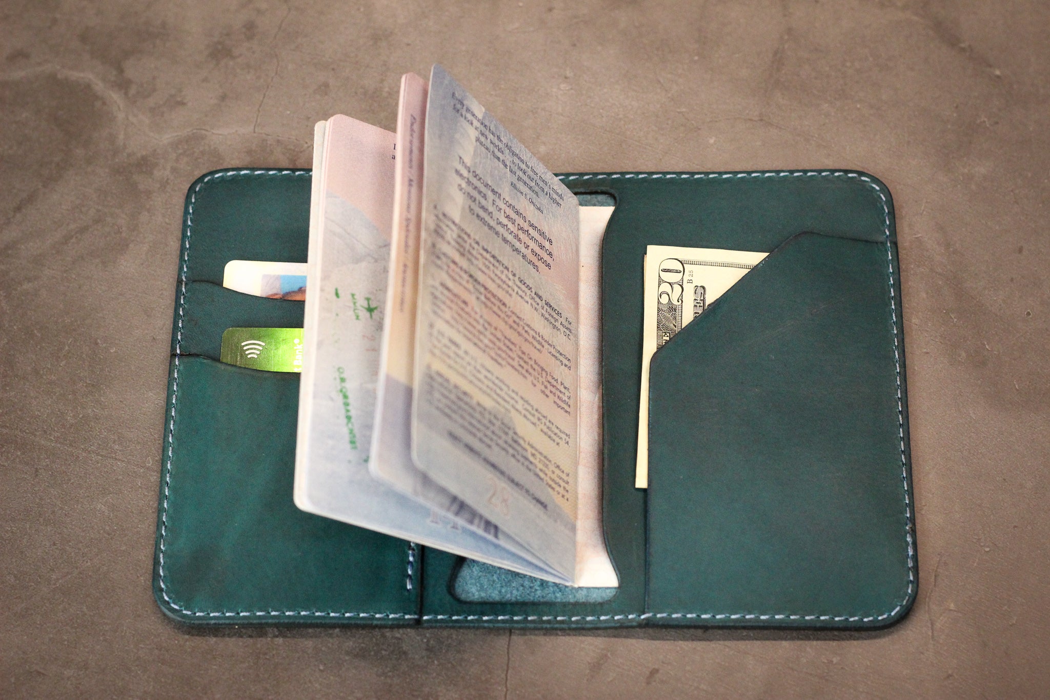 Leather Passport Wallet - Turquoise Minerva