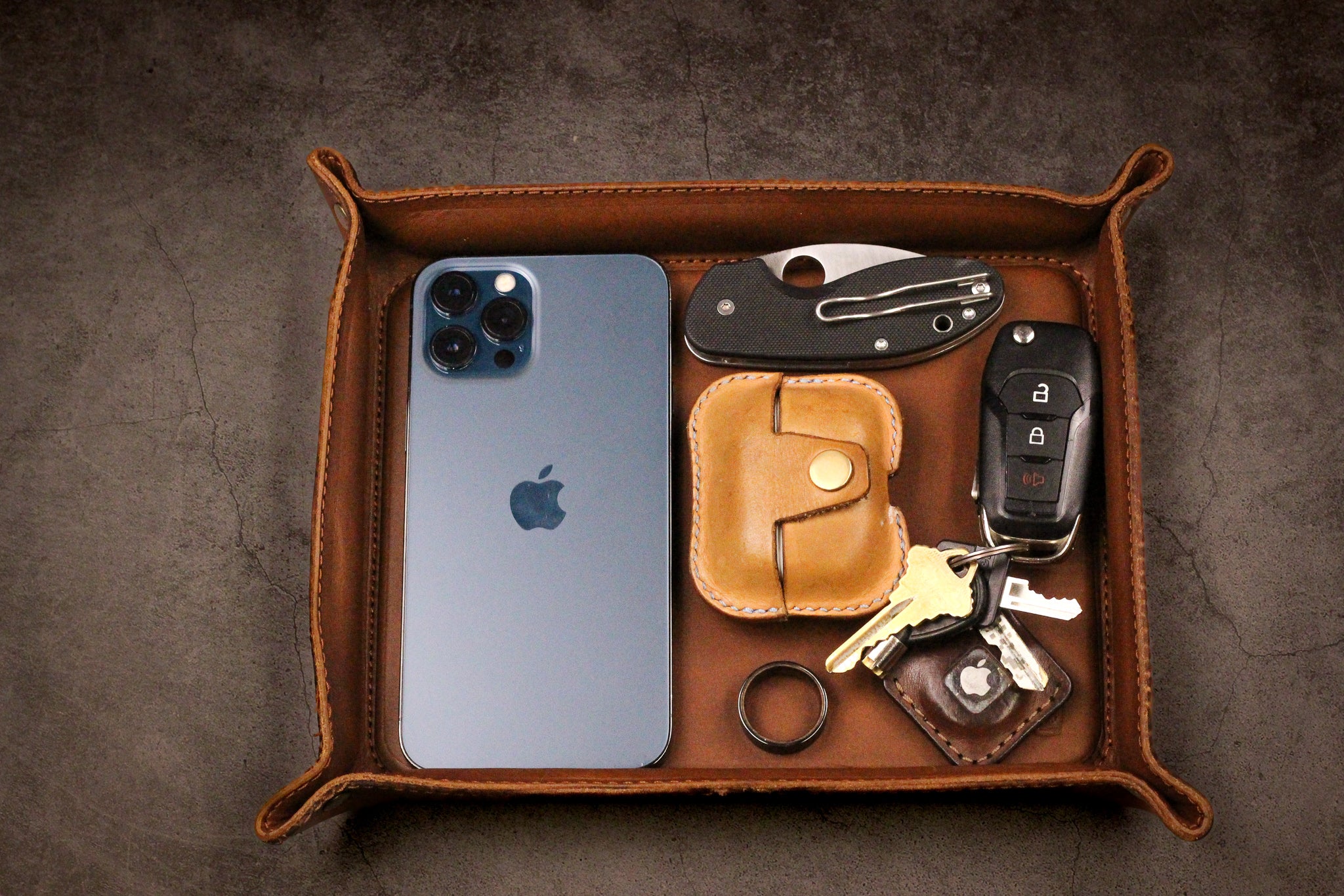 Luxury Leather Valet Tray - Walnut Minerva
