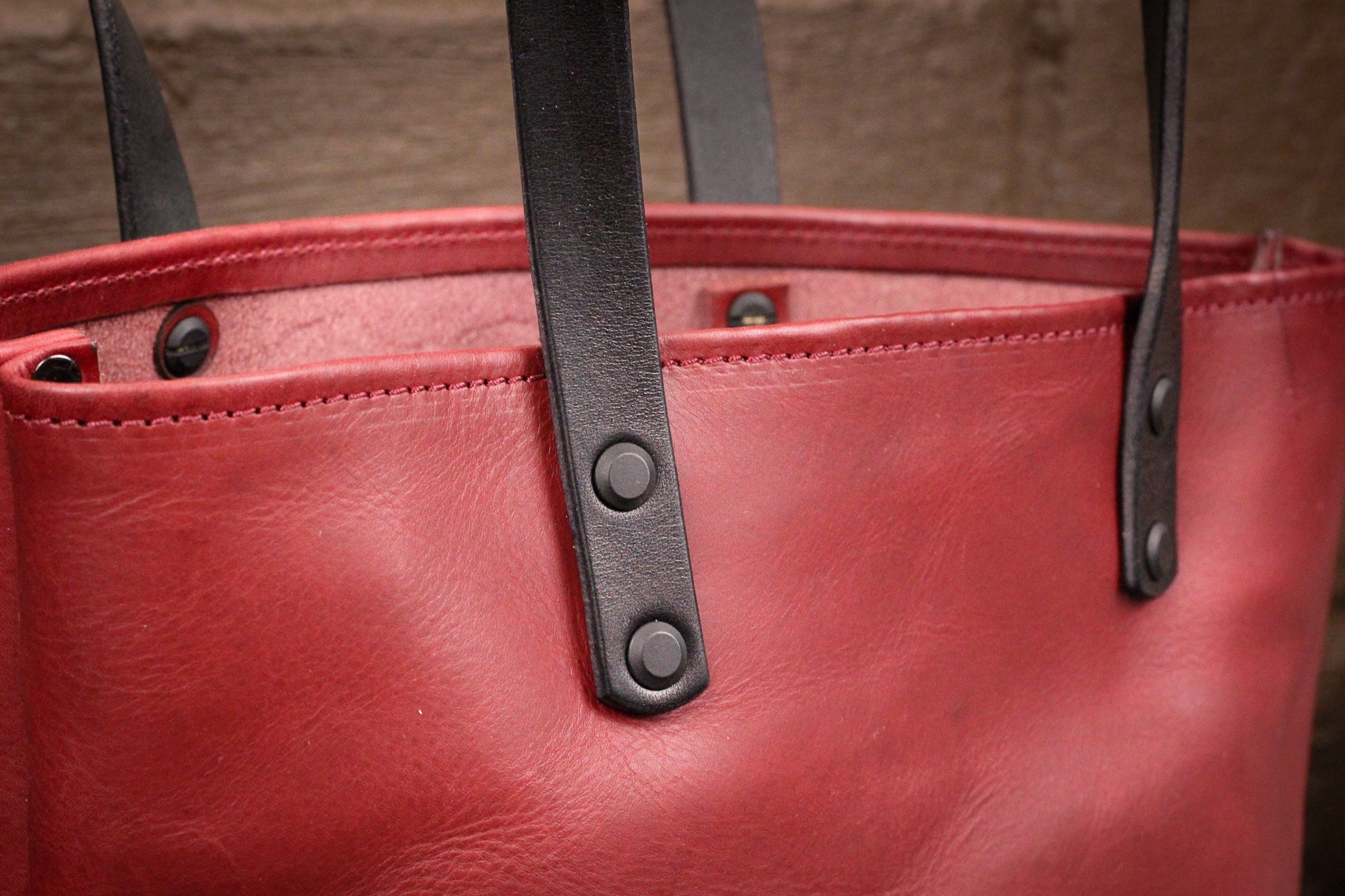 Double Panel Leather Tote Bag - Bordeaux Minerva & Black Balmoral