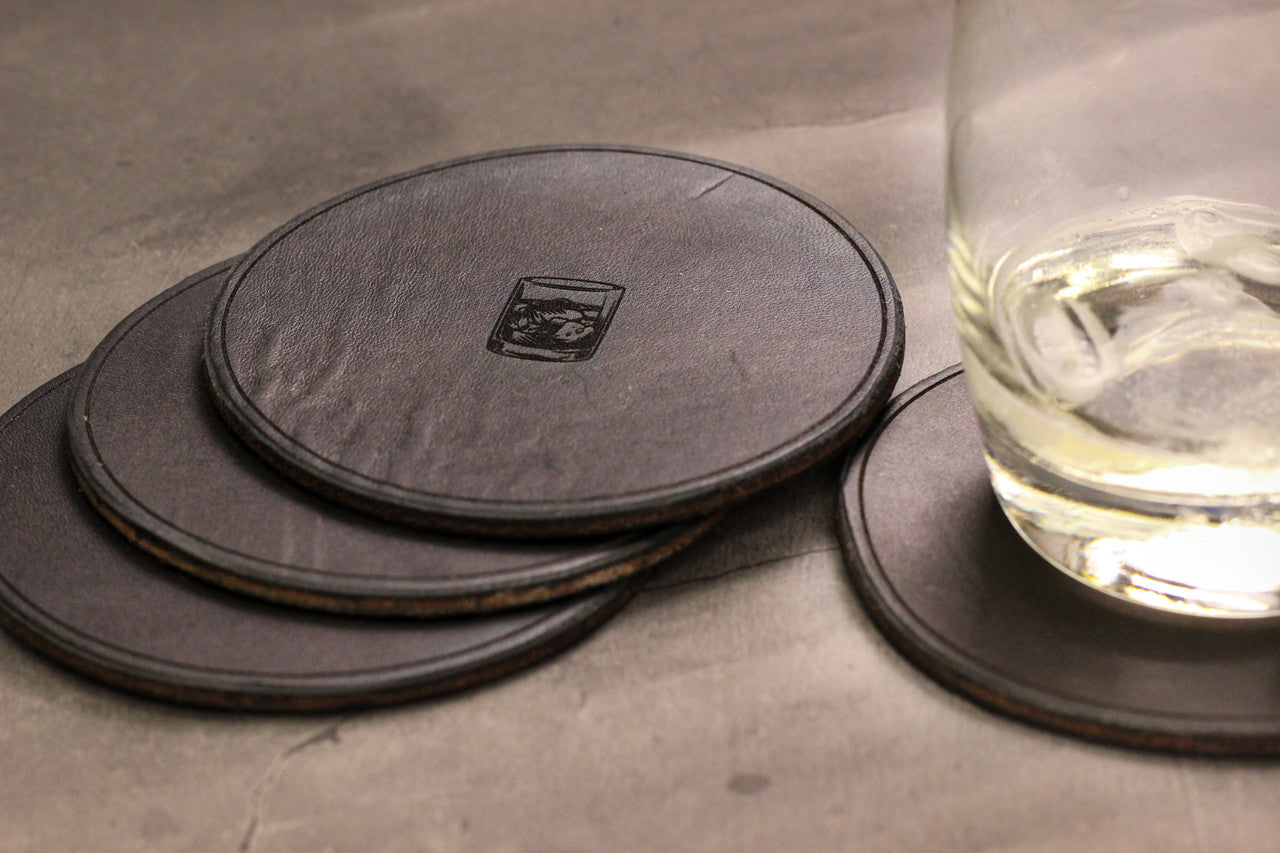 Leather Coaster Set (4) - Black