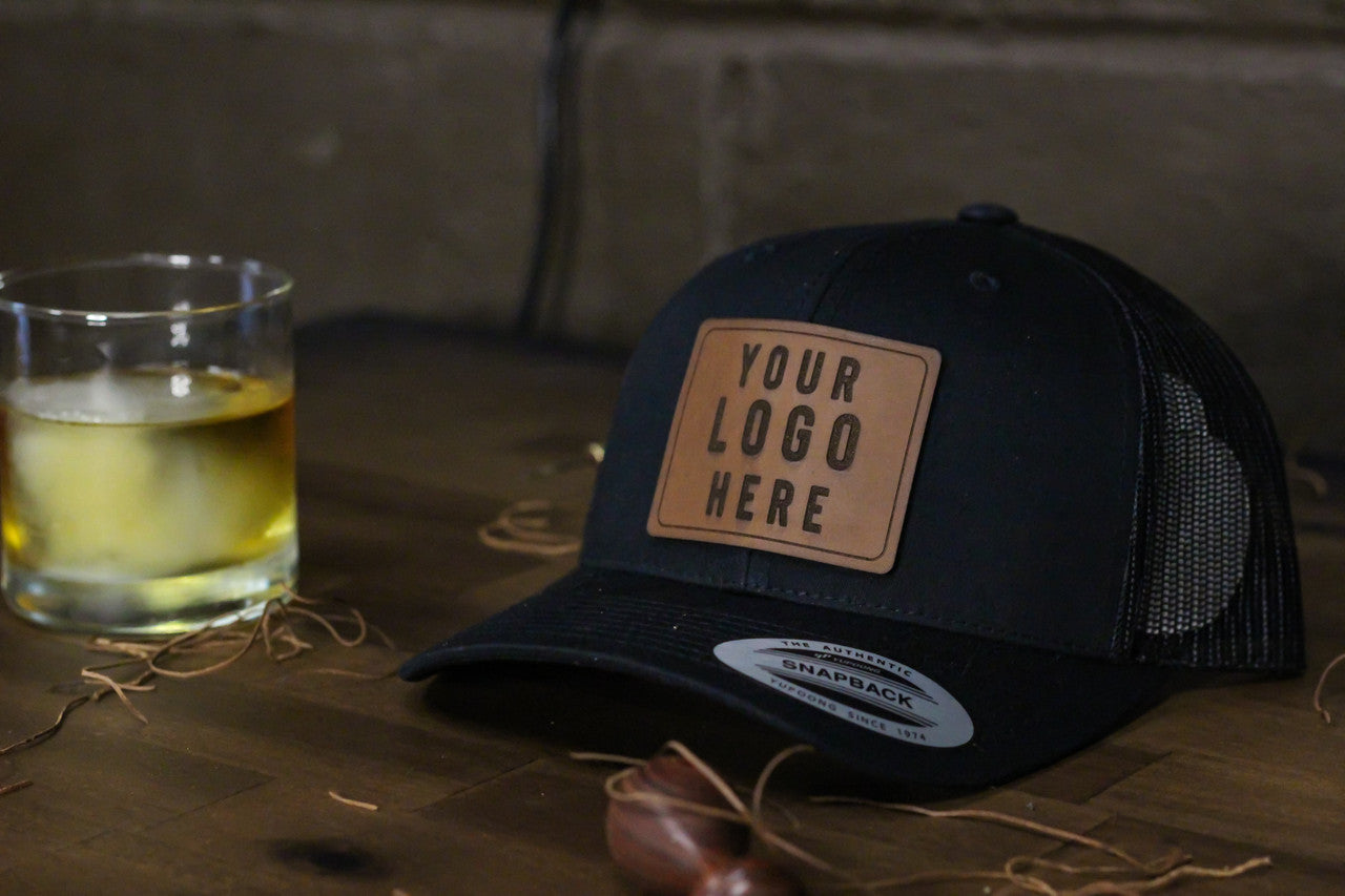 Custom Leather Patch Hat - Black/Black