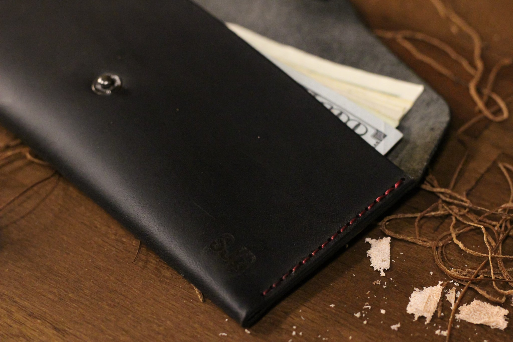 Leather Money Envelope - Black Balmoral
