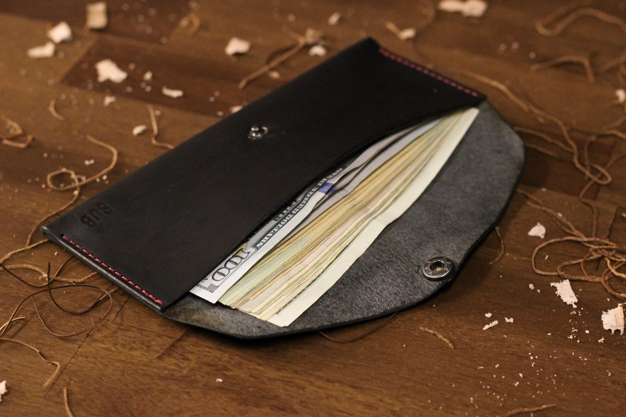 Leather Money Envelope - Black Balmoral