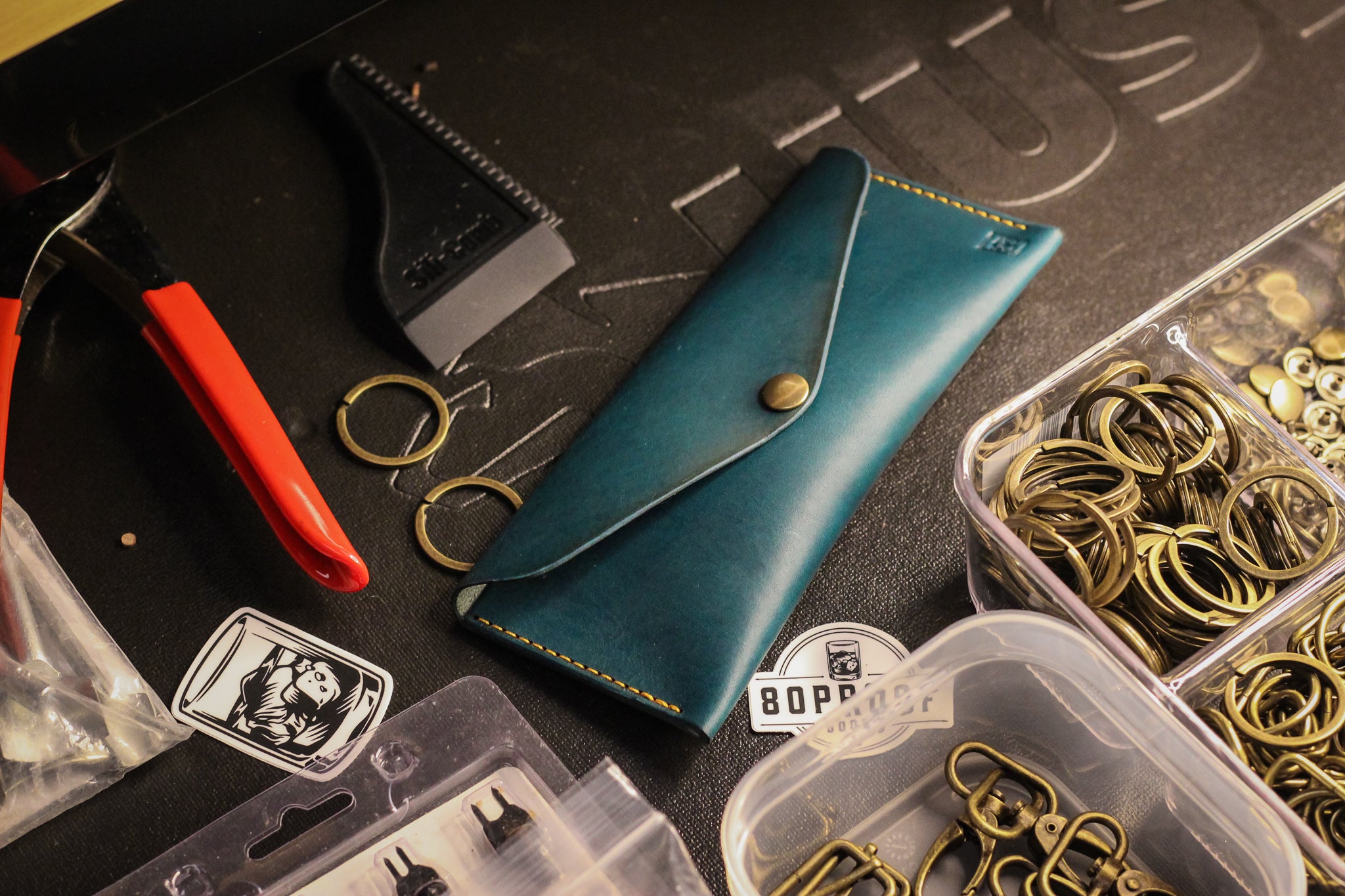 Leather Money Envelope- Turquoise Minerva