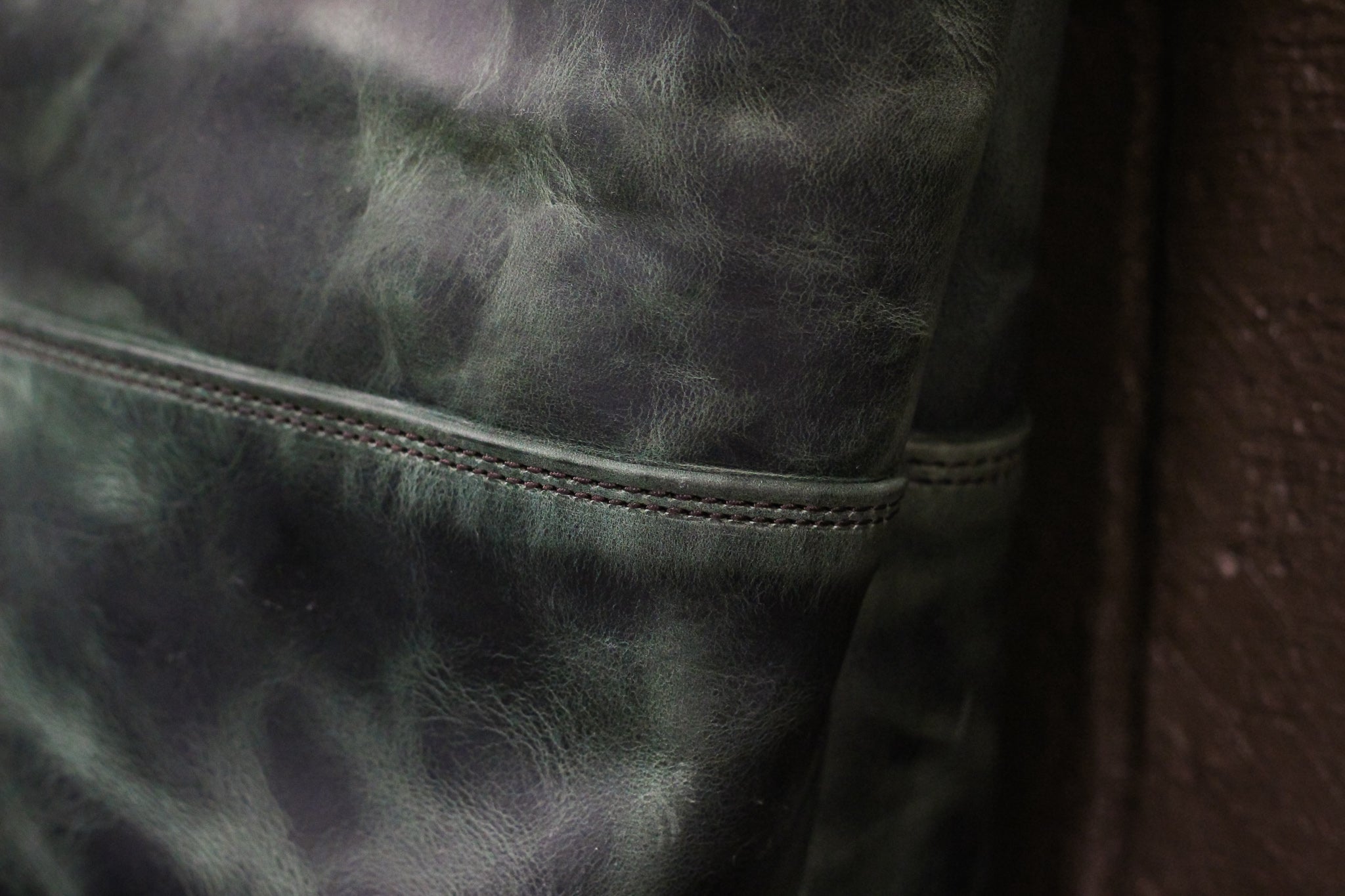 Double Panel Leather Tote Bag - Evergreen