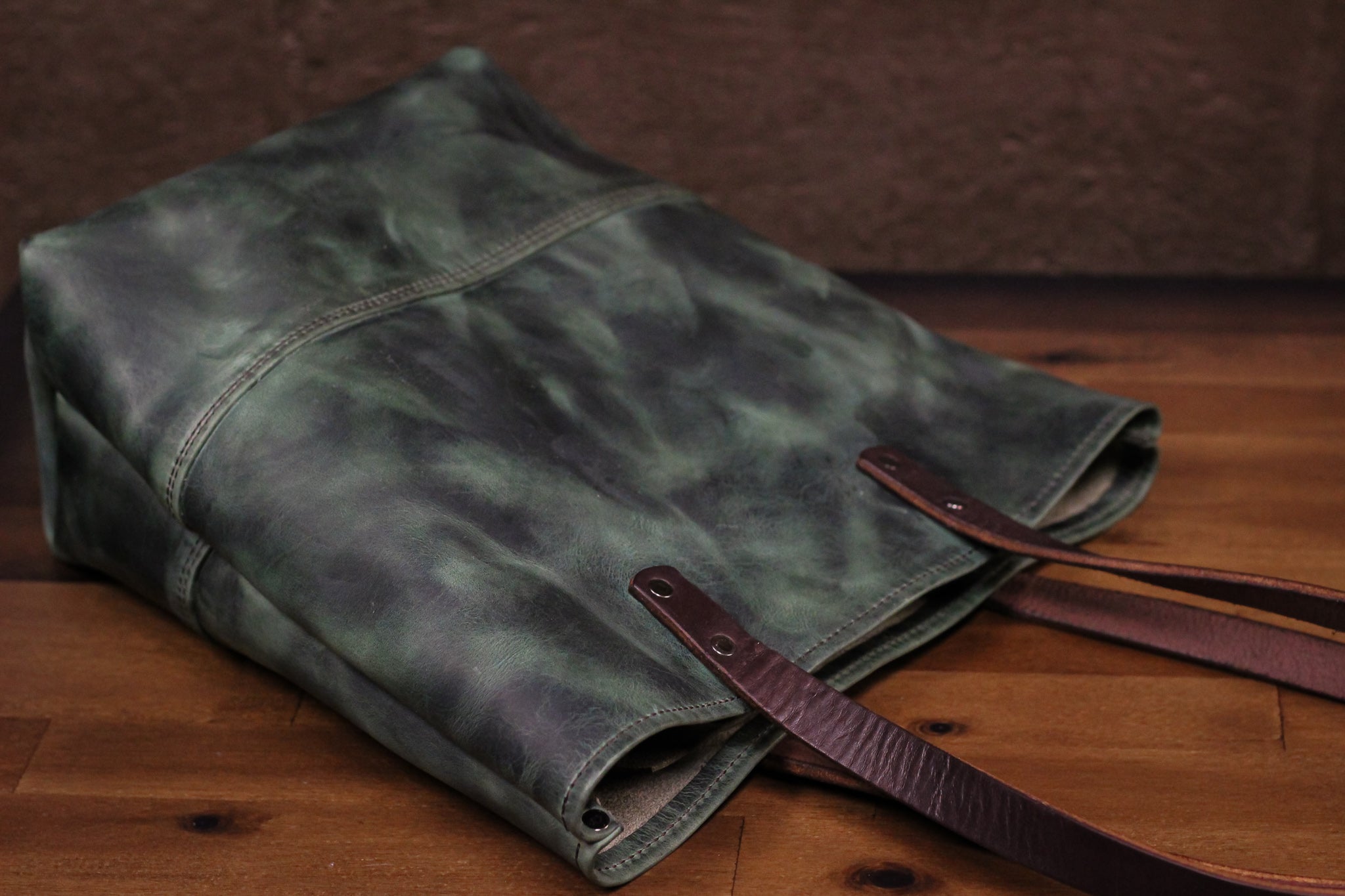 Double Panel Leather Tote Bag - Evergreen