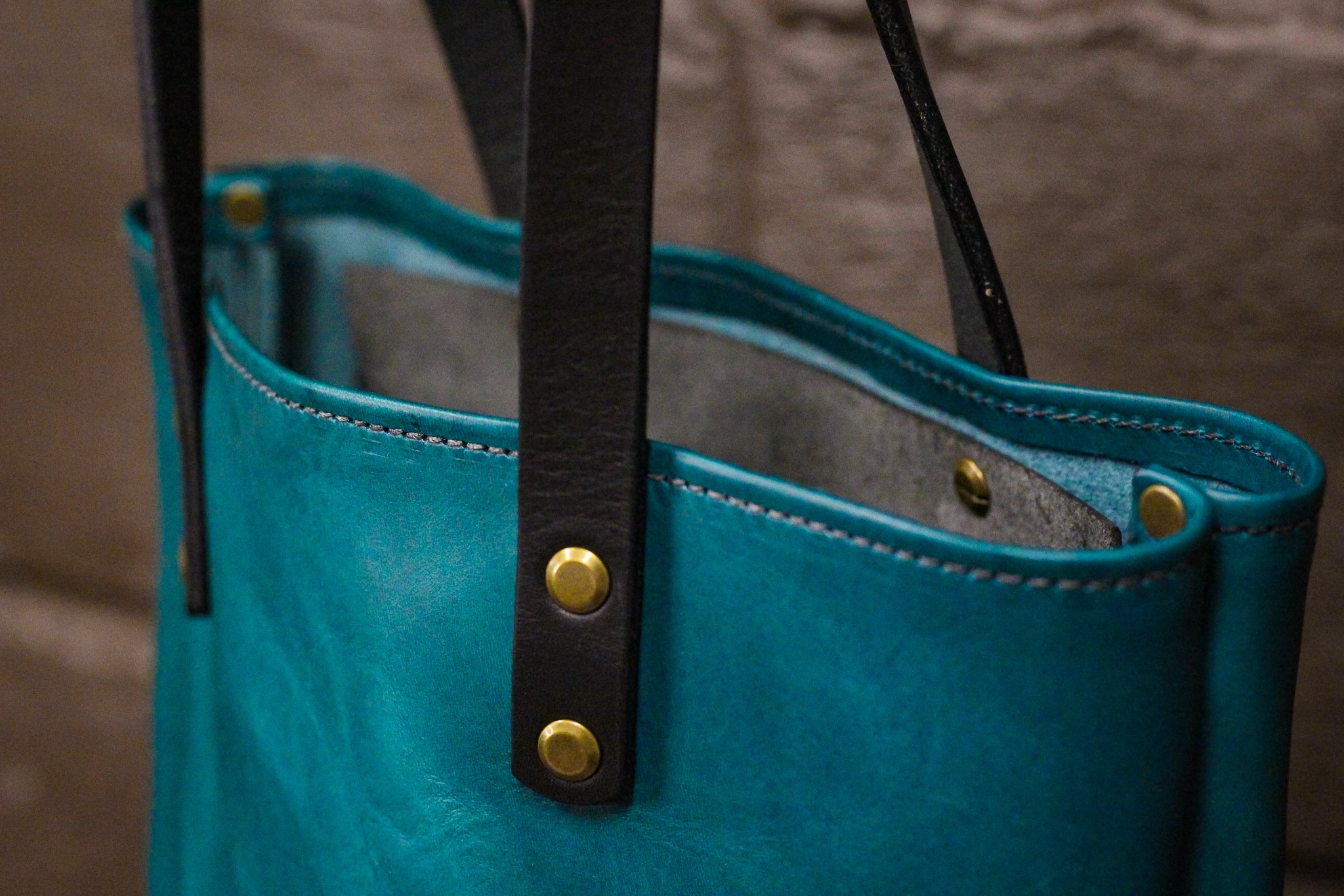 Double Panel Leather Tote Bag - Turquoise Minerva & Black Balmoral