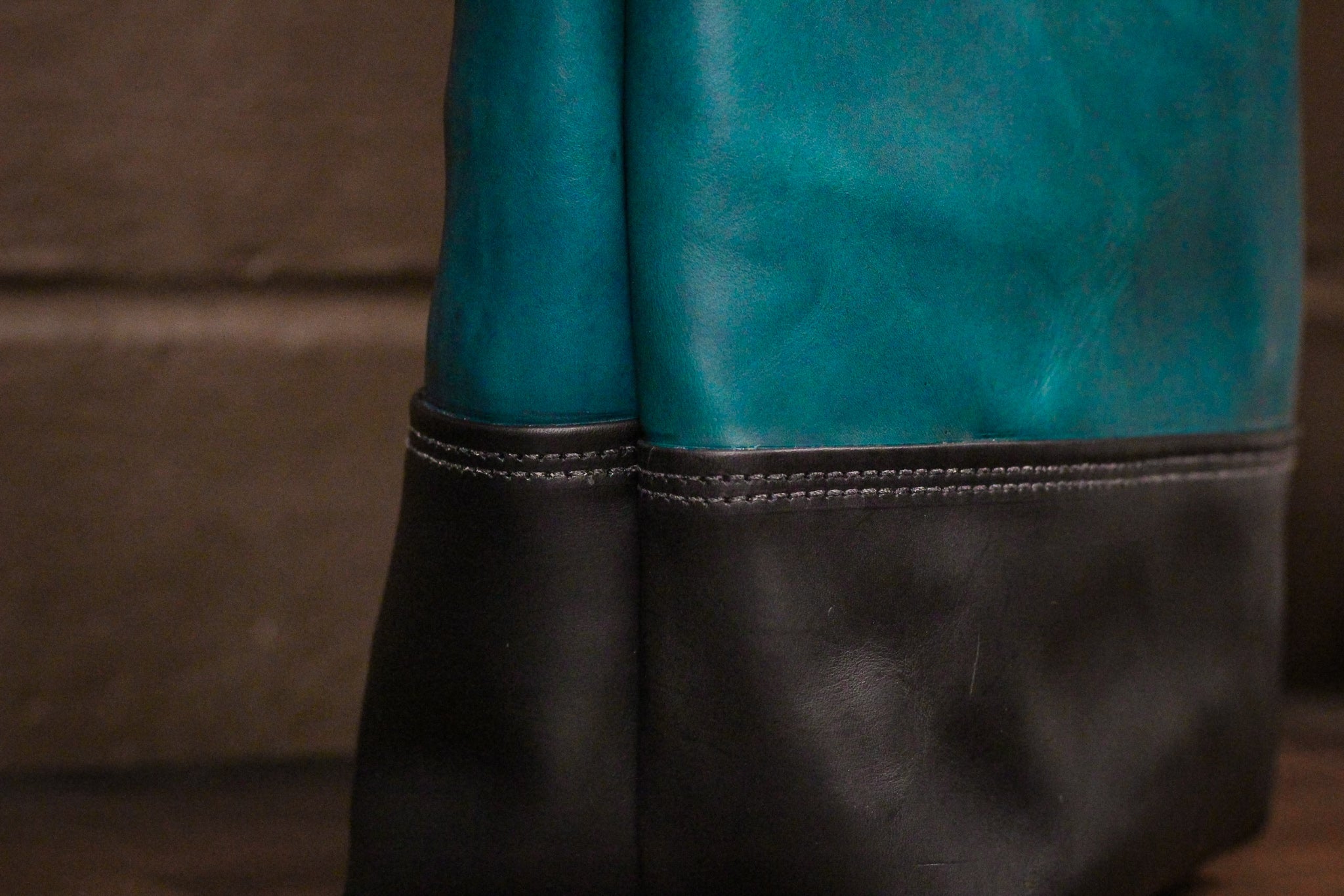 Double Panel Leather Tote Bag - Turquoise Minerva & Black Balmoral