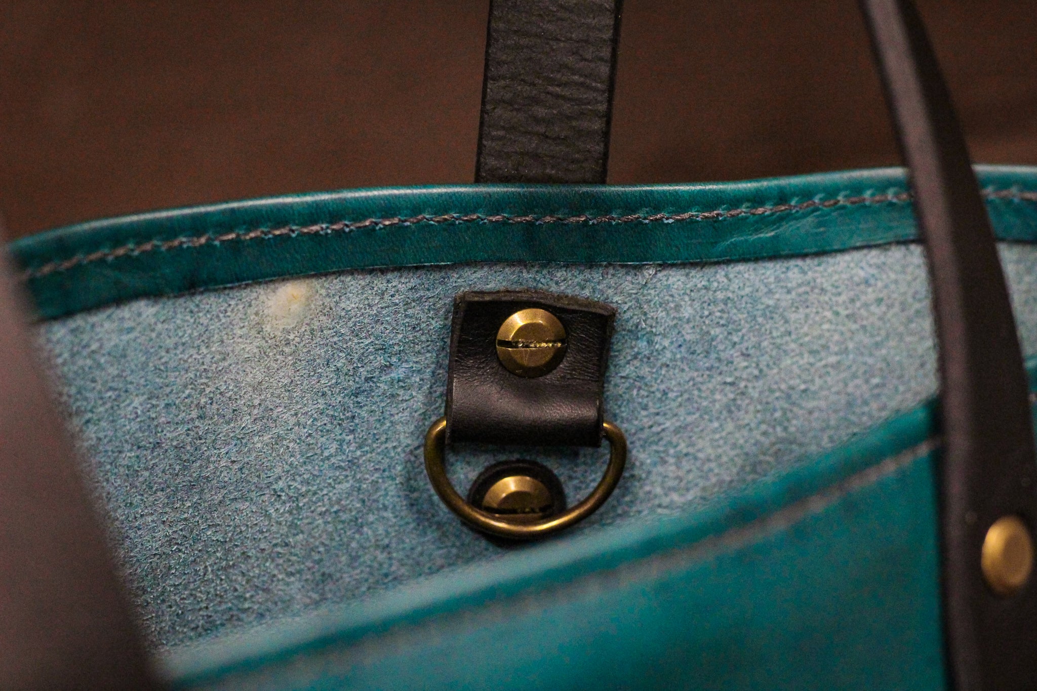 Double Panel Leather Tote Bag - Turquoise Minerva & Black Balmoral