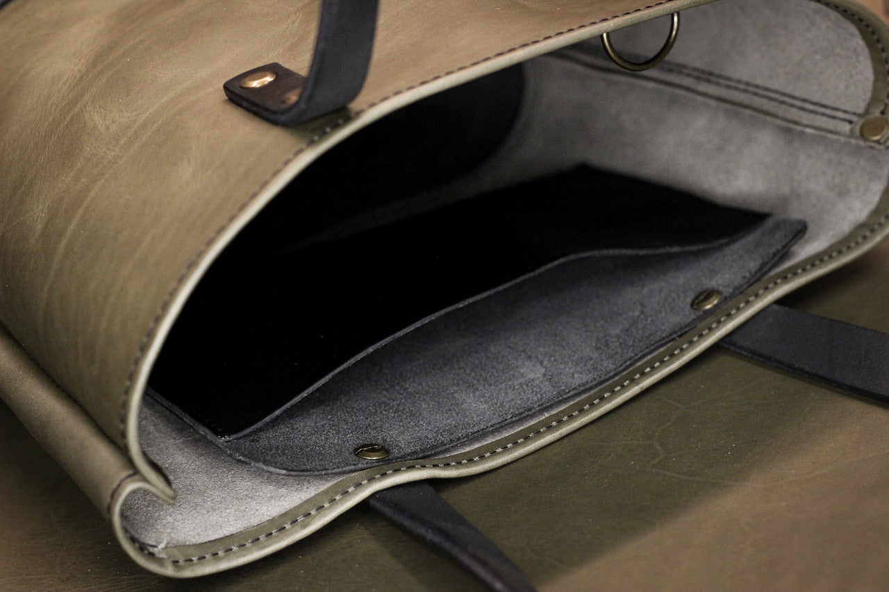 Double Panel Leather Tote Bag - Grey Minerva & Black Balmoral